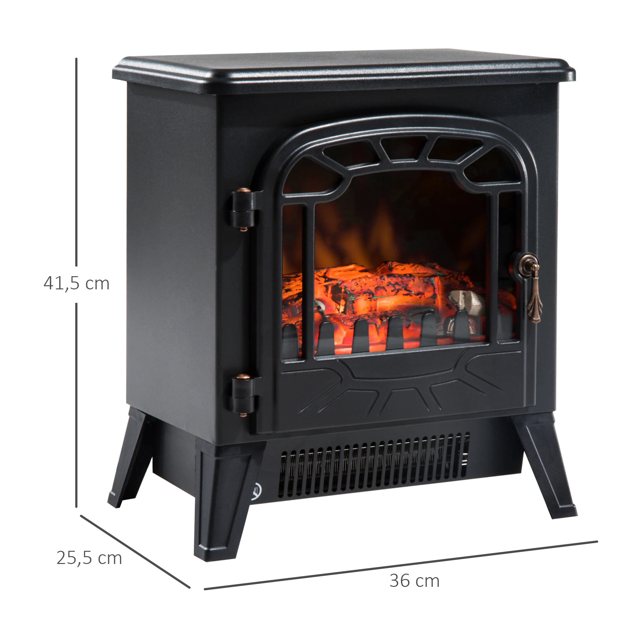 Cheminée électrique radiateur Imitation Flamme avec luminosité et réglable 925 W / 1850 W Porte métal Verre trempé Noir - Image 4
