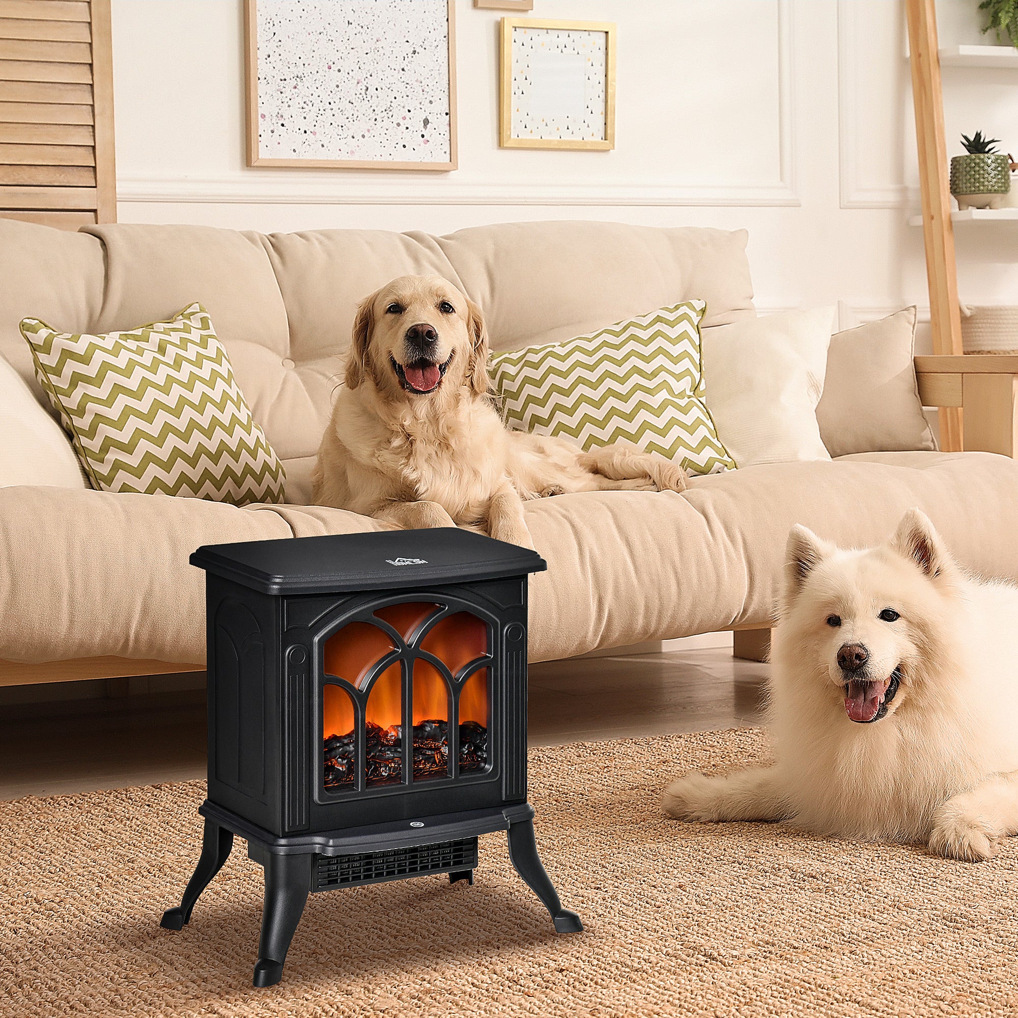 Cheminée électrique sur pied 750/1500 W, fausse cheminée décorative avec effet flamme LED, protection contre la surchauffe, zone de couverture 15-20 m2, noir - Image 3