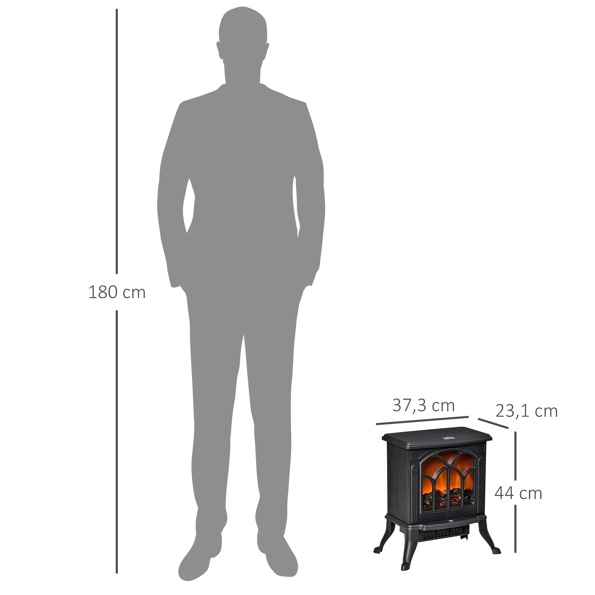 Cheminée électrique sur pied 750/1500 W, fausse cheminée décorative avec effet flamme LED, protection contre la surchauffe, zone de couverture 15-20 m2, noir - Image 4