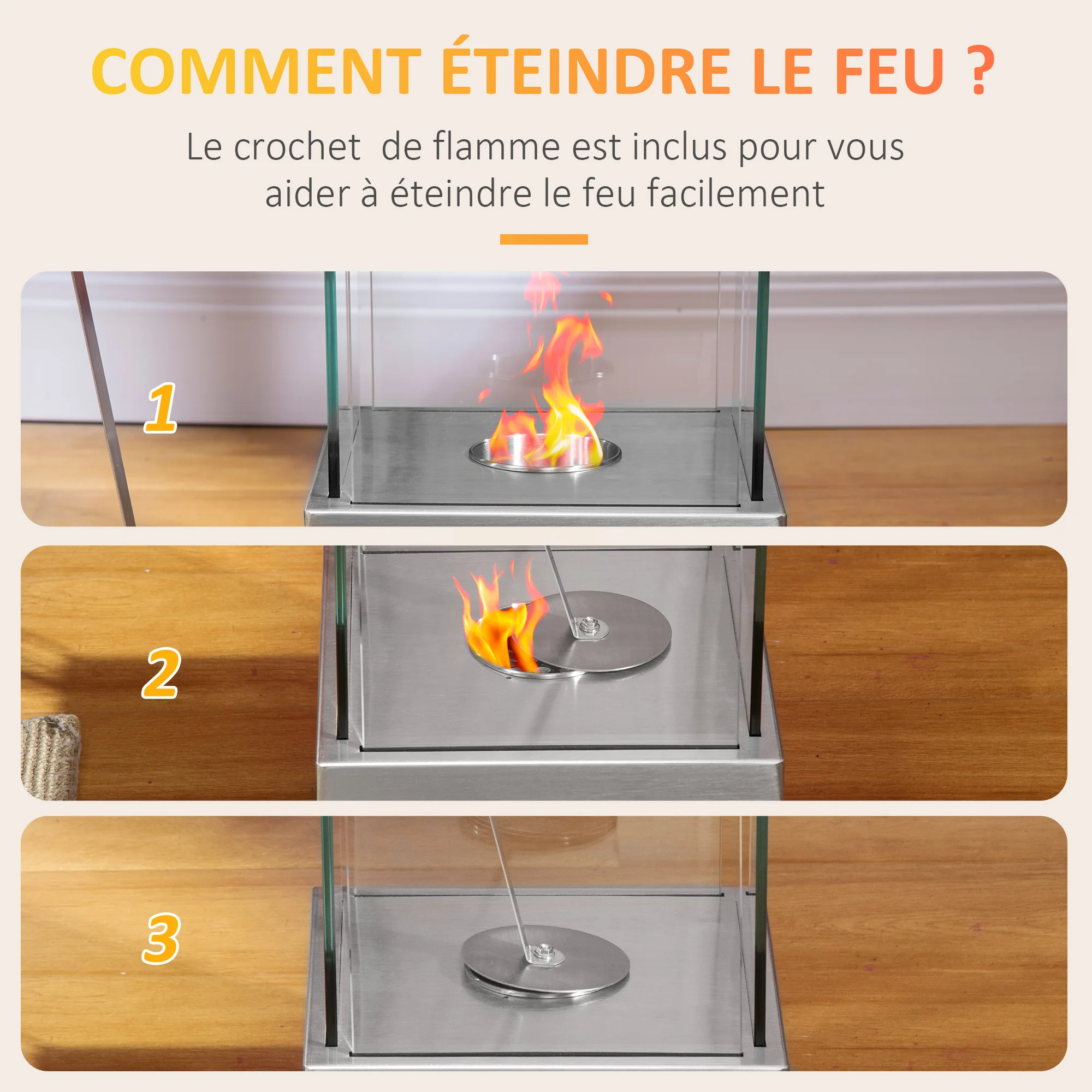 Cheminée éthanol à Poser Cheminée Portable à table avec réservoir 0,4 L Couverture 15 m² - dim. 25L x 25l x 60H cm - Image 6