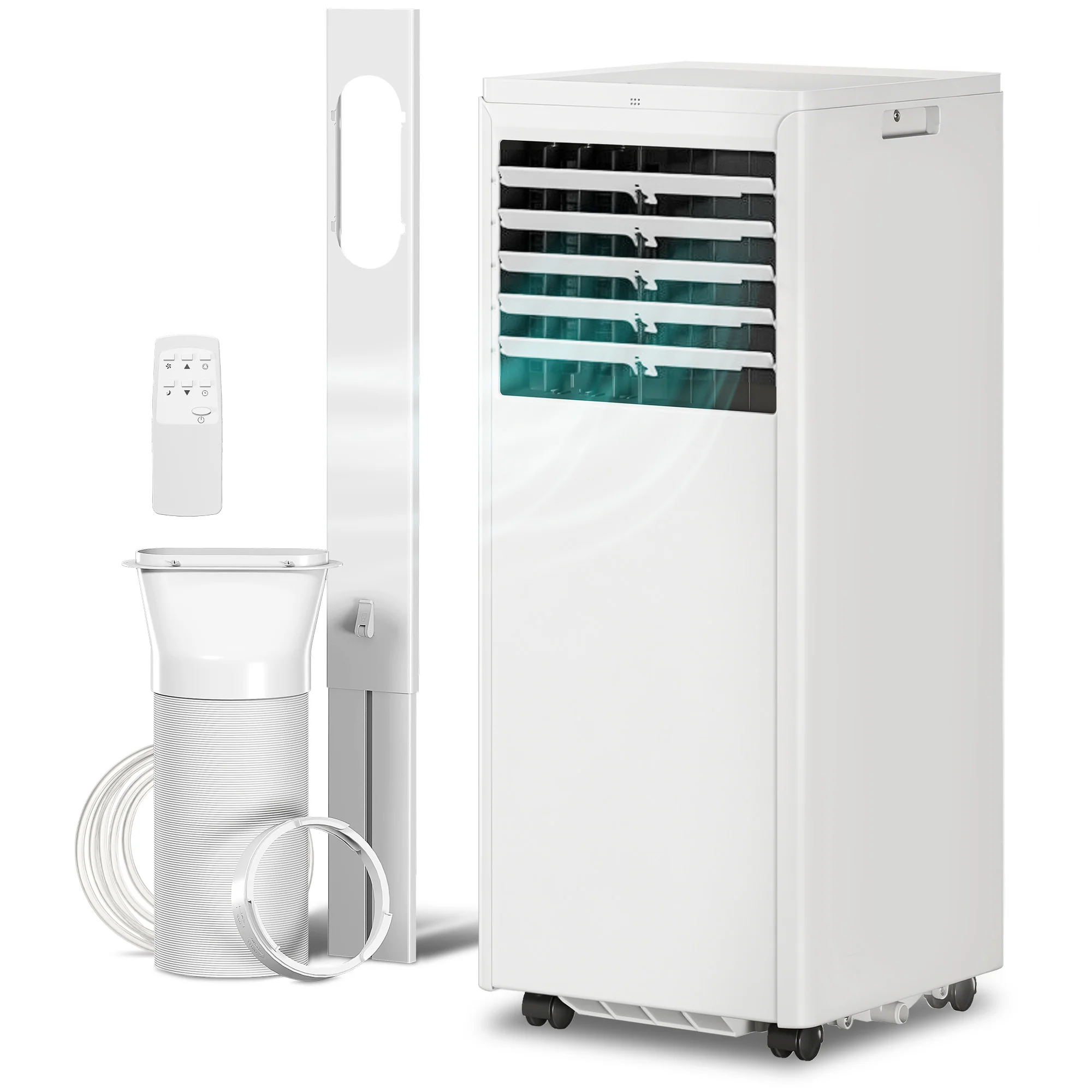 Climatiseur mobile 7000 BTU, climatiseur portable 4 en 1, refroidissement, déshumidificateur, ventilateur, mode nuit, télécommande, minuteur 24H, 2 Vitesses, pour pièces 30 m2, classe A