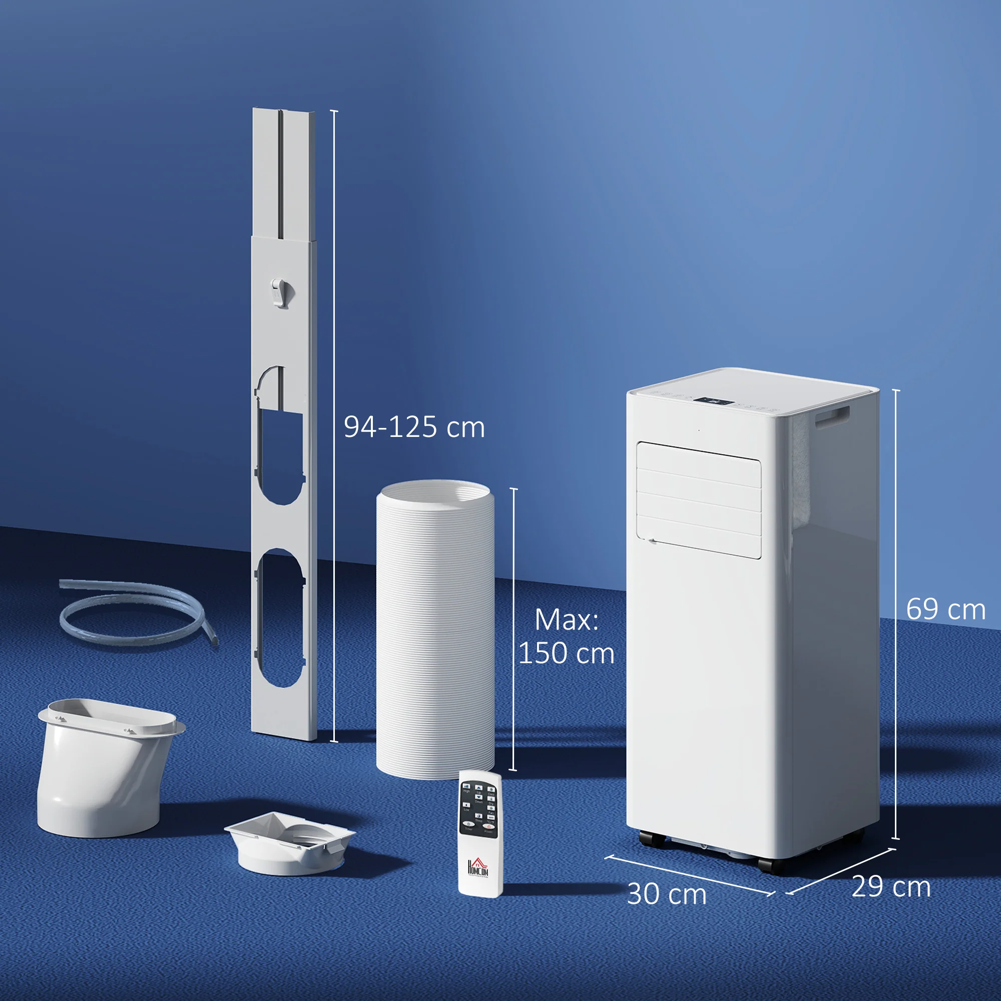 Climatiseur mobile 9000 BTU/H 2,6KW climatiseur portable 3 en 1 refroidissement, ventilateur, déshumidificateur, mode veille, minuterie 24H, 2 vitesses et télécommande, kit d'évacution, blanc - Image 4