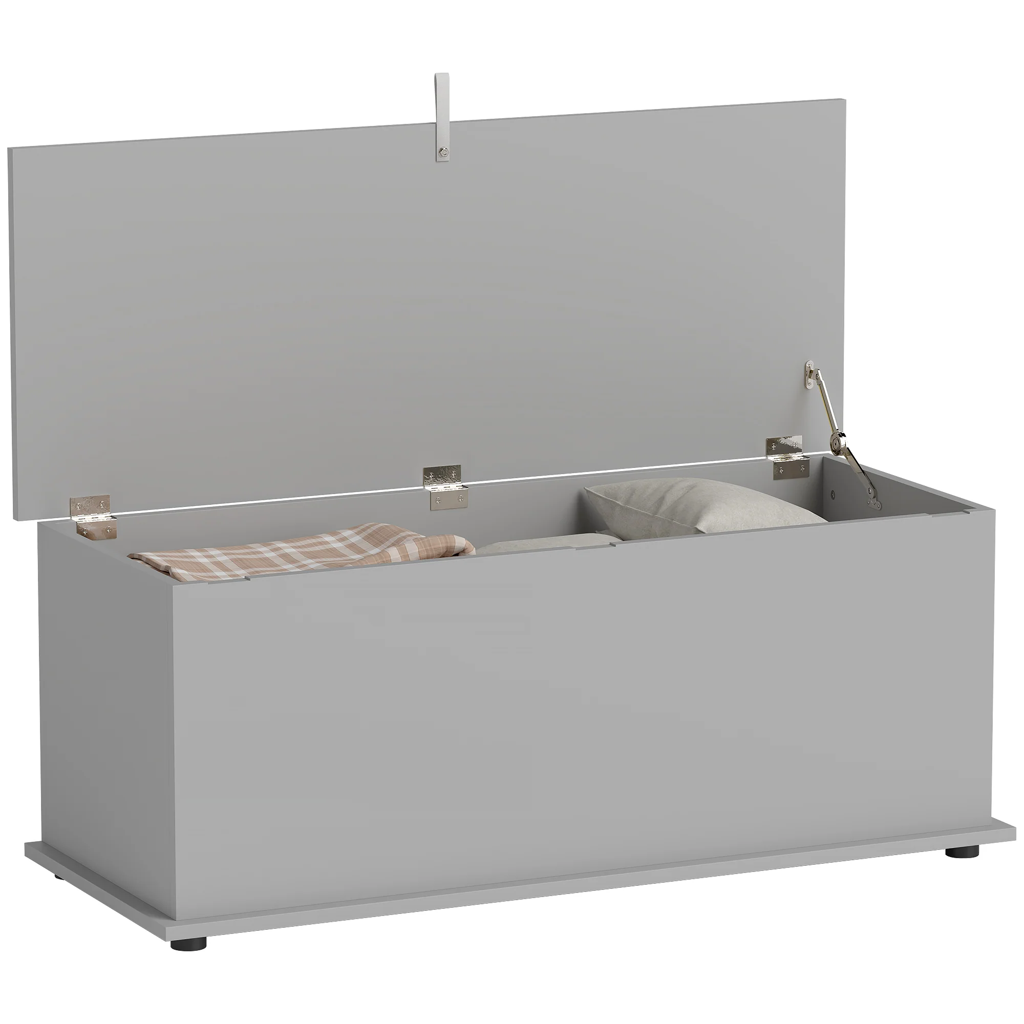 Coffre de rangement, banc de rangement avec couvercle rabattable et charnières de sécurité, banc chaussures, meuble d'entrée, couloir, chambre, salon, 100 x 40 x 40 cm, gris