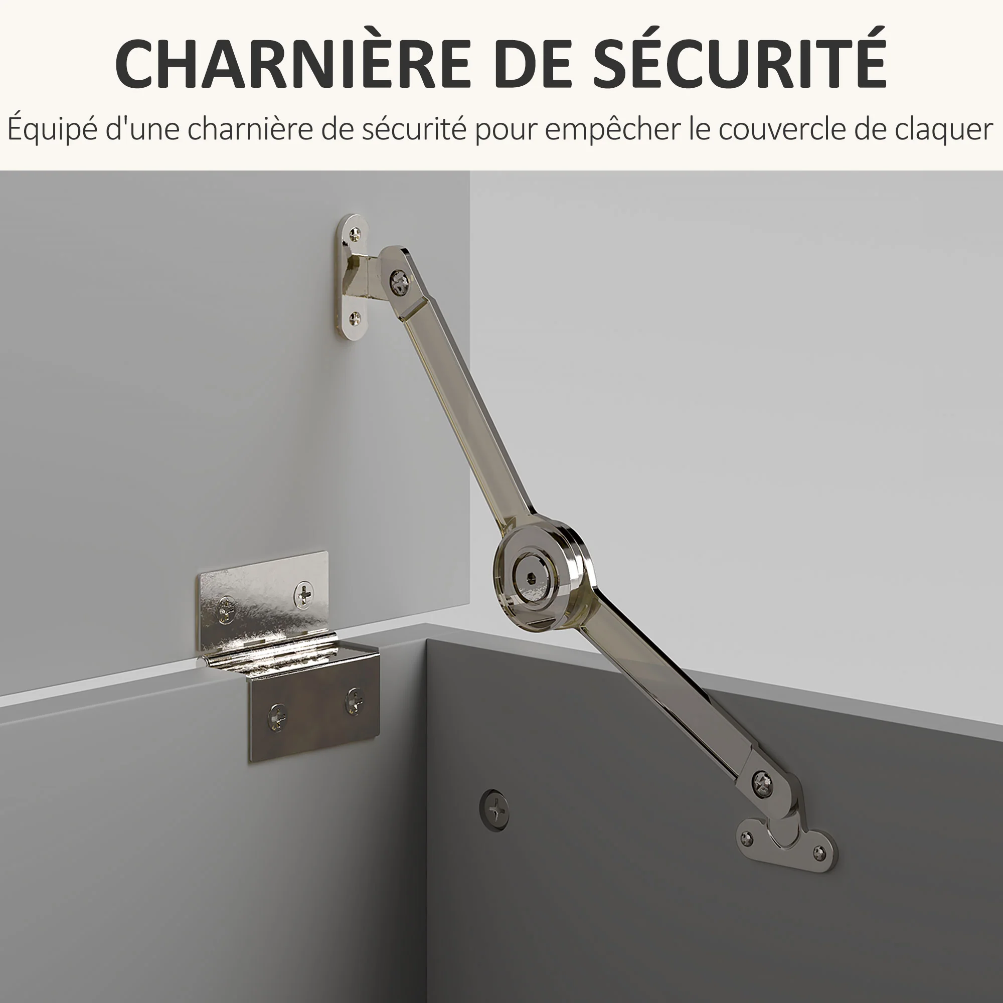Coffre de rangement, banc de rangement avec couvercle rabattable et charnières de sécurité, banc chaussures, meuble d'entrée, couloir, chambre, salon, 100 x 40 x 40 cm, gris - Image 6
