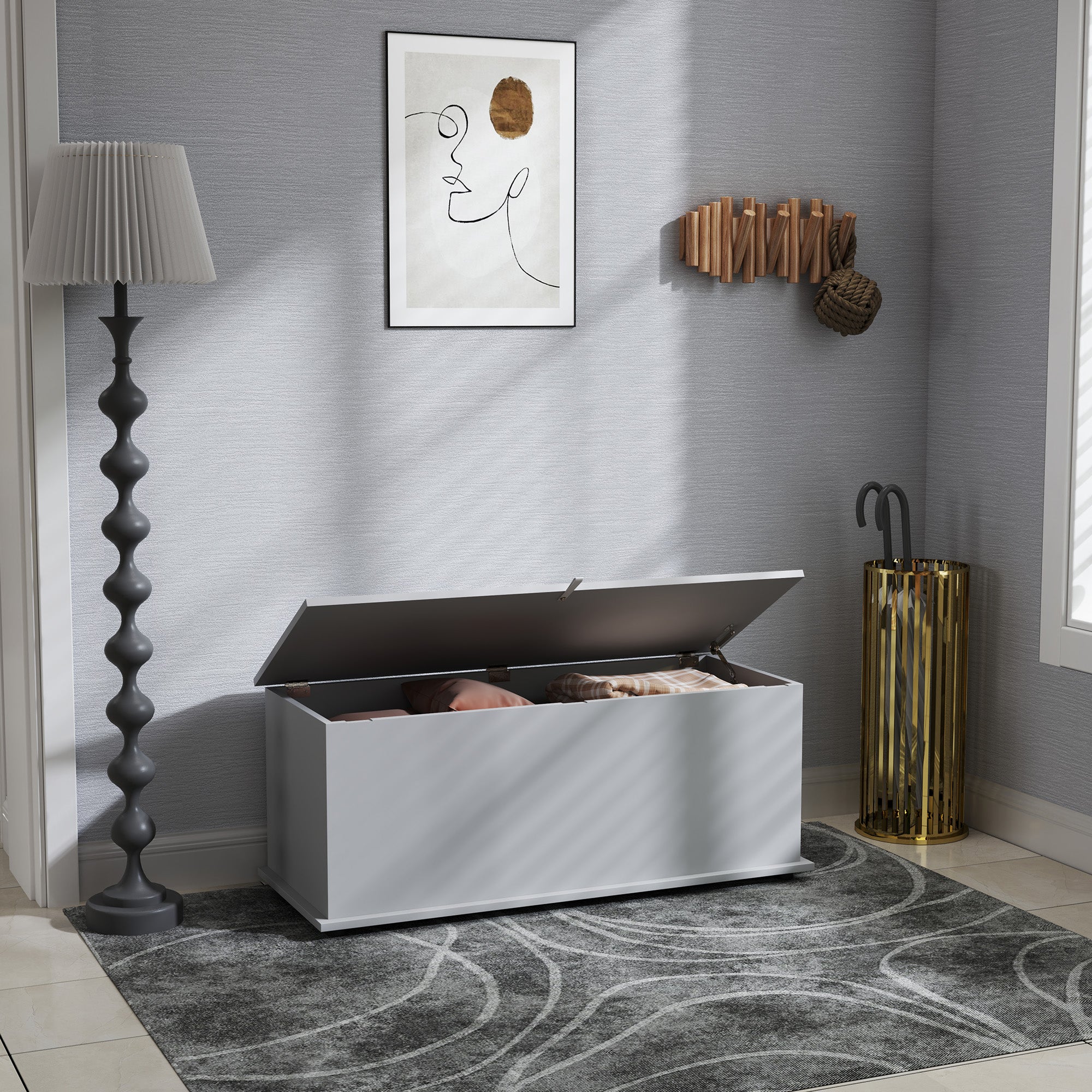 Coffre de rangement, banc de rangement avec couvercle rabattable et charnières de sécurité, banc chaussures, meuble d'entrée, couloir, chambre, salon, 100 x 40 x 40 cm, gris - Image 8