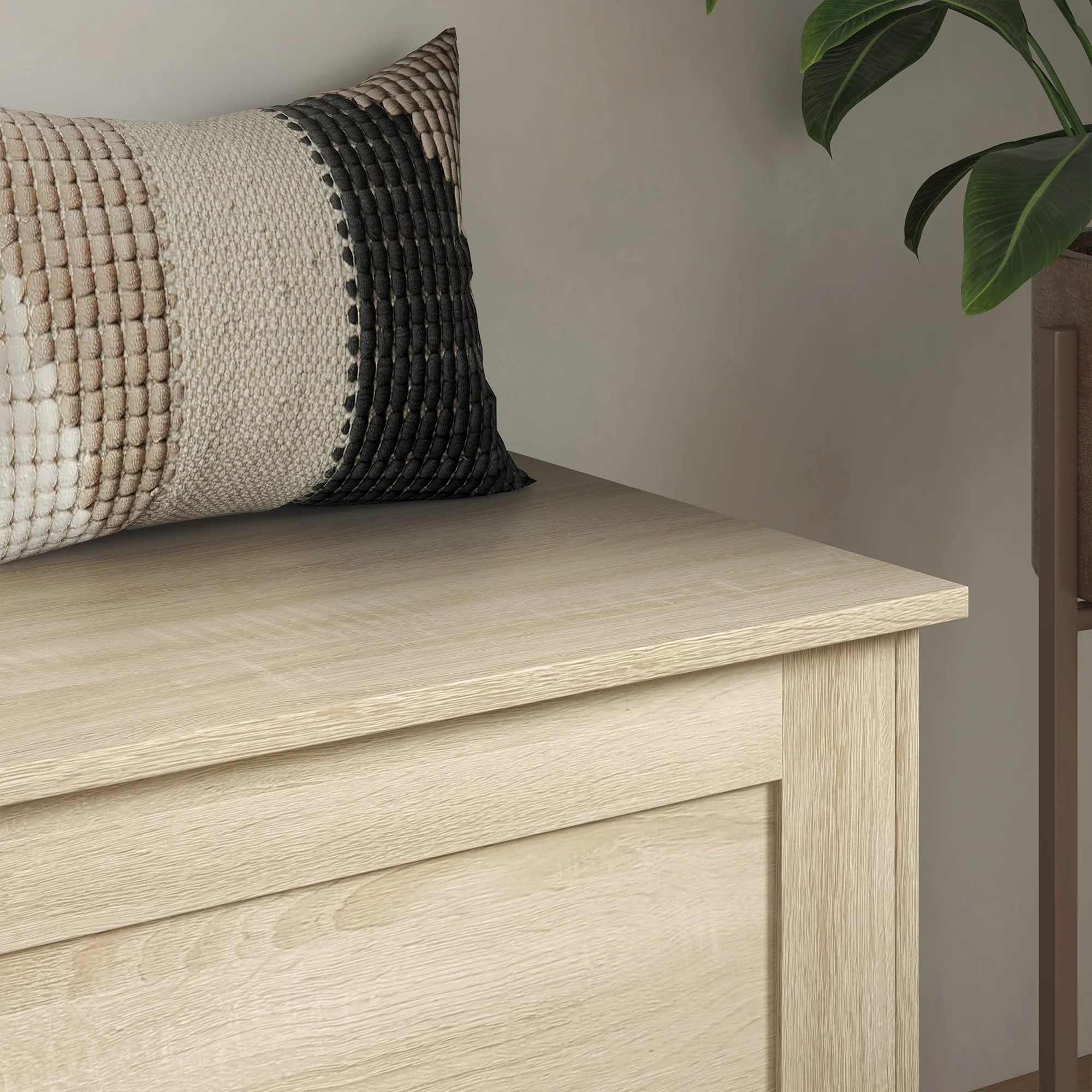 Coffre de rangement, coffre à jouets en bois, avec charnière de sécurité, pour salon, entrée, 80 x 40 x 45 cm, bois naturel - Image 10