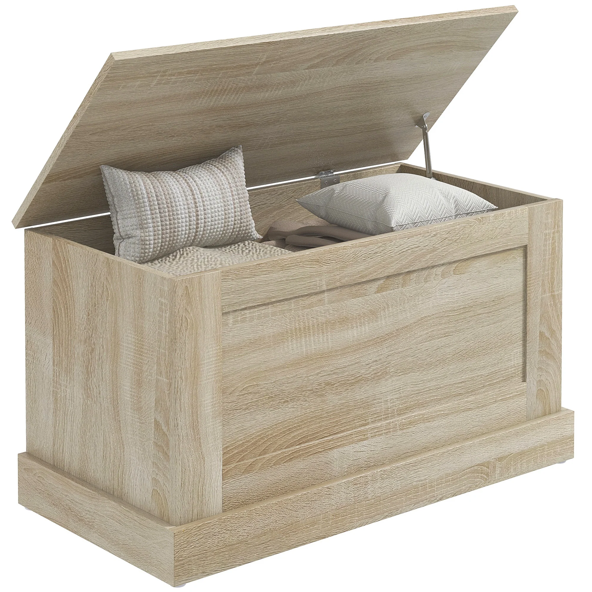 Coffre de rangement, coffre à jouets en bois, avec charnière de sécurité, pour salon, entrée, 80 x 40 x 45 cm, bois naturel - Image 11
