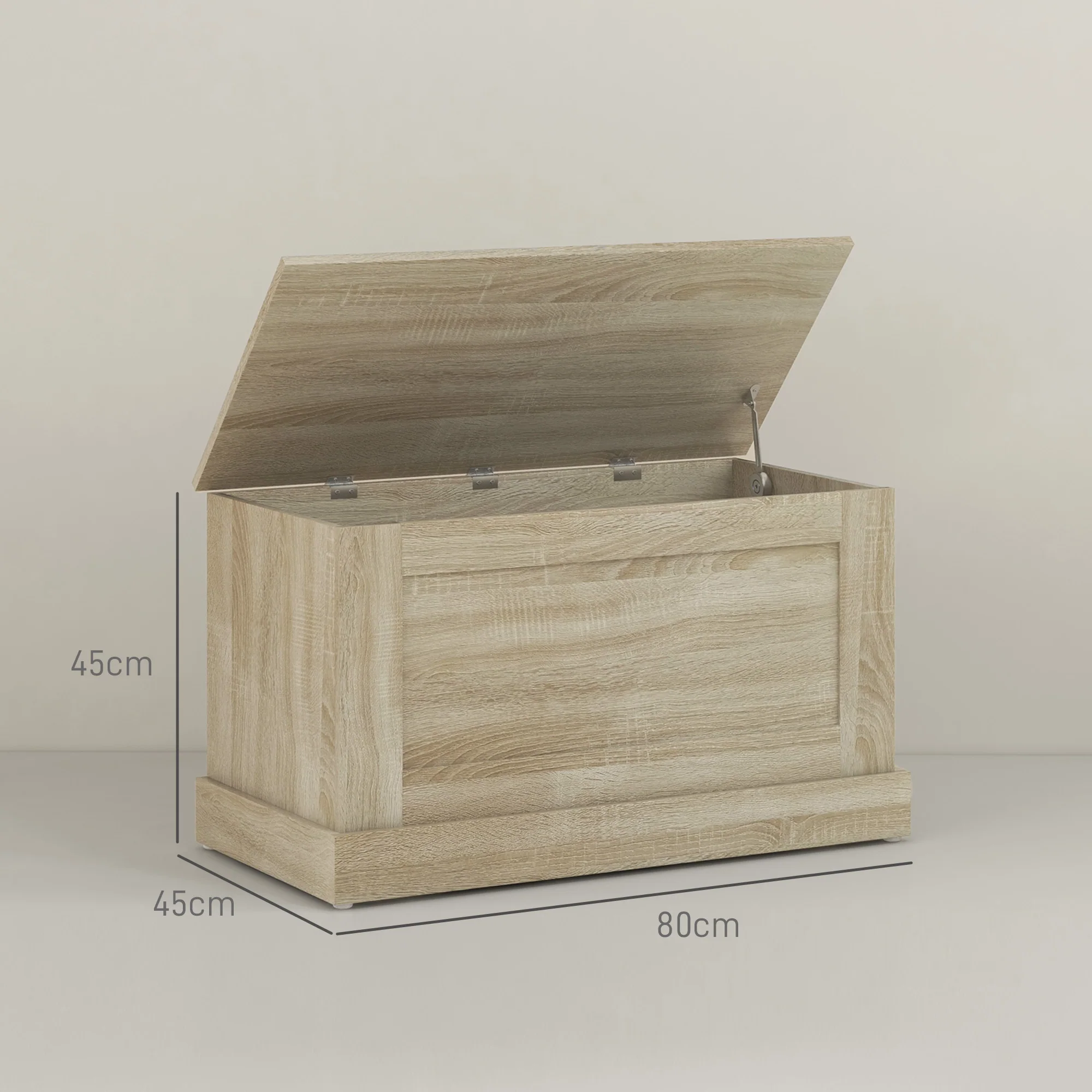Coffre de rangement, coffre à jouets en bois, avec charnière de sécurité, pour salon, entrée, 80 x 40 x 45 cm, bois naturel - Image 4