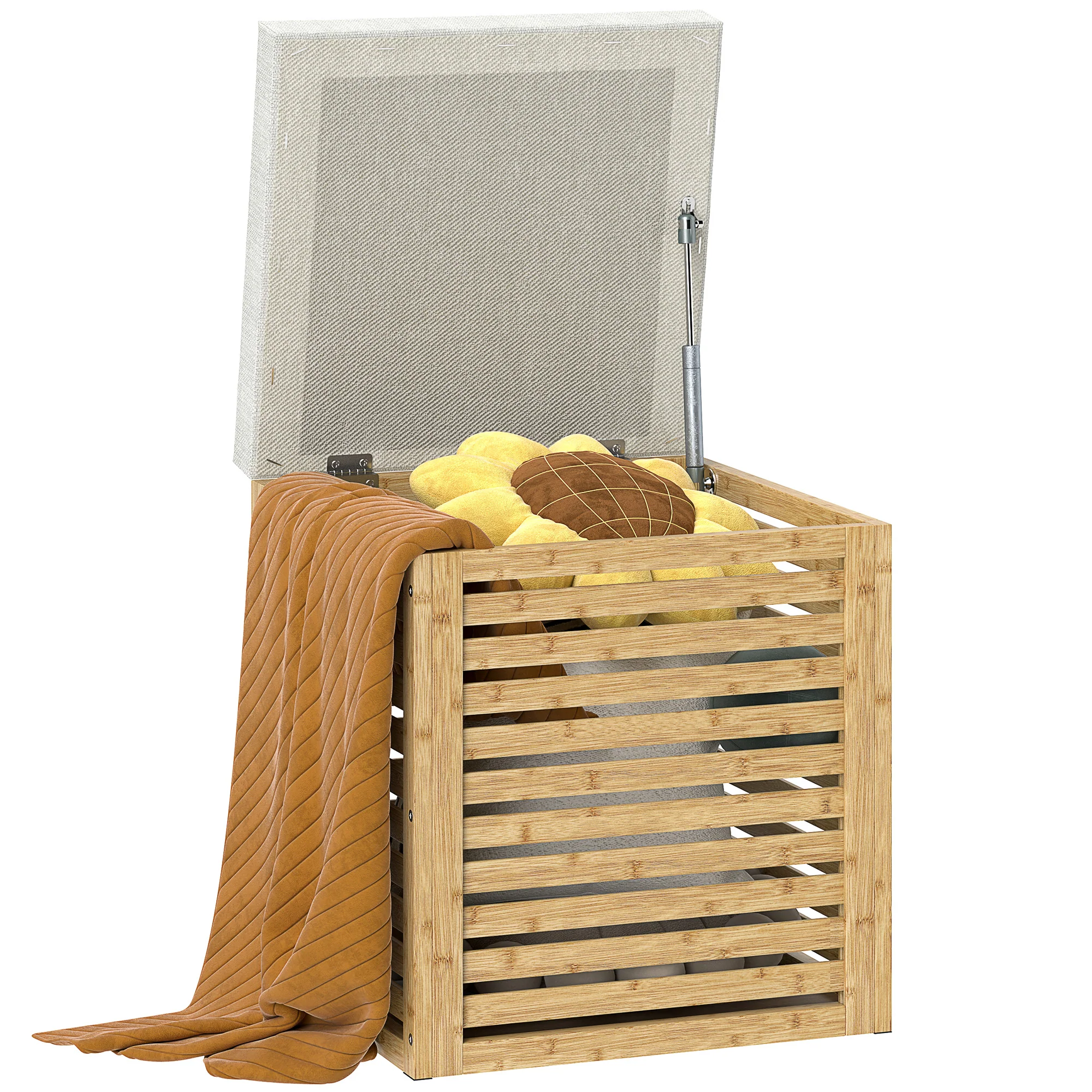 Coffre de rangement, tabouret de rangement de 54.76 L, design lamellé, cadre en bambou naturel, charge jusqu'à 120 kg, 40 x 40 x 47 cm, bois naturel - Image 11