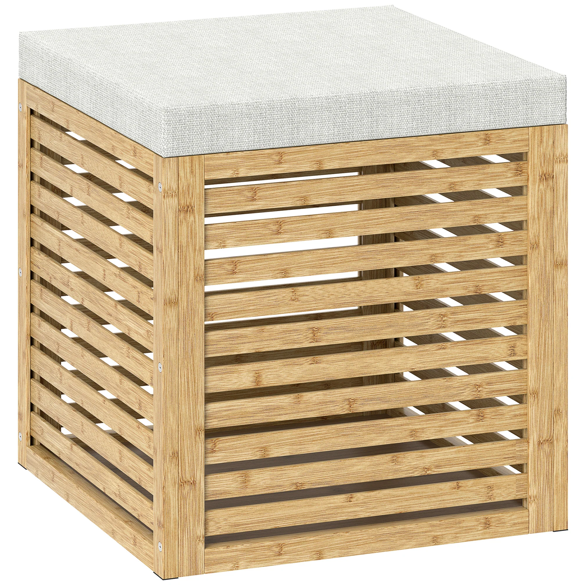Coffre de rangement, tabouret de rangement de 54.76 L, design lamellé, cadre en bambou naturel, charge jusqu'à 120 kg, 40 x 40 x 47 cm, bois naturel - Image 2