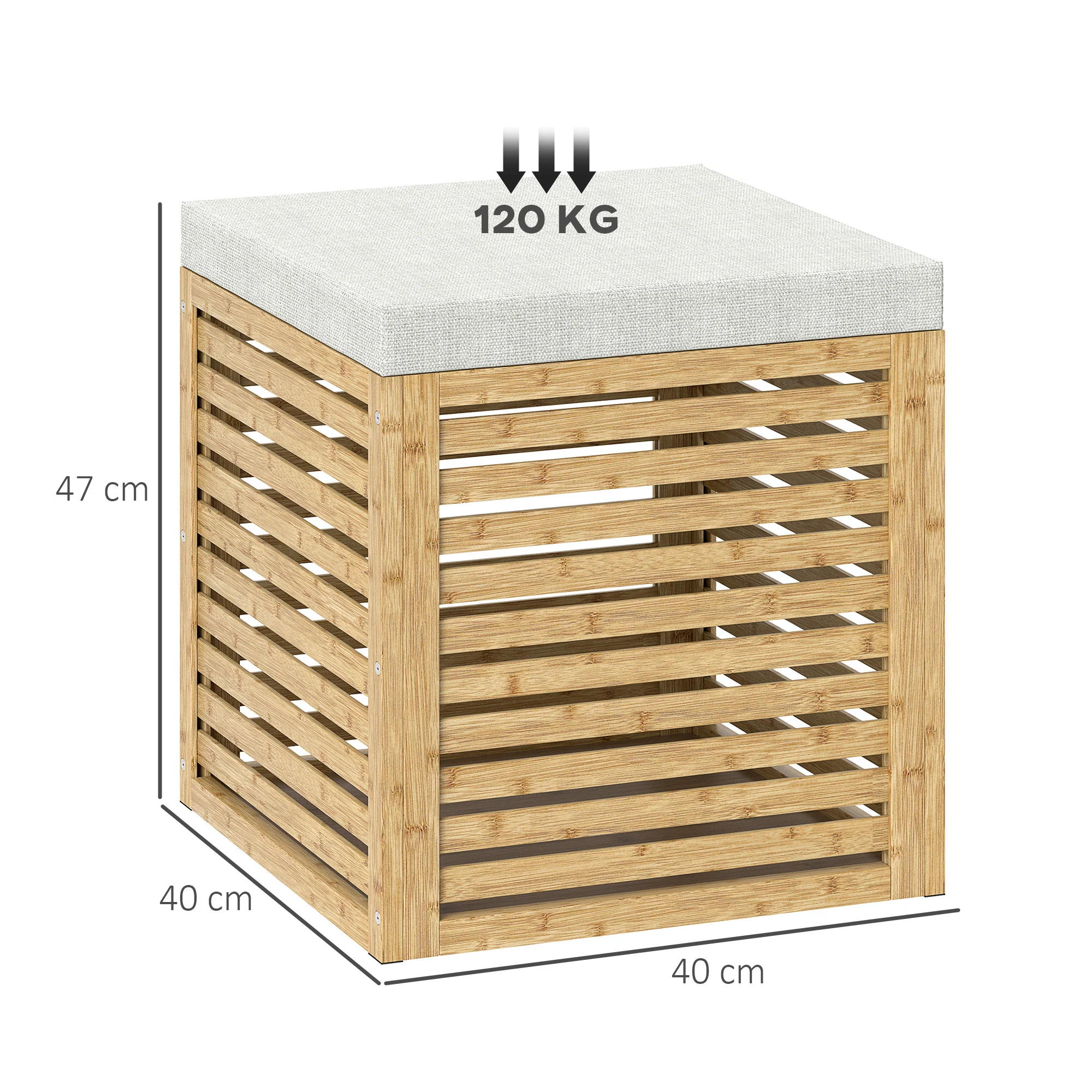 Coffre de rangement, tabouret de rangement de 54.76 L, design lamellé, cadre en bambou naturel, charge jusqu'à 120 kg, 40 x 40 x 47 cm, bois naturel - Image 4