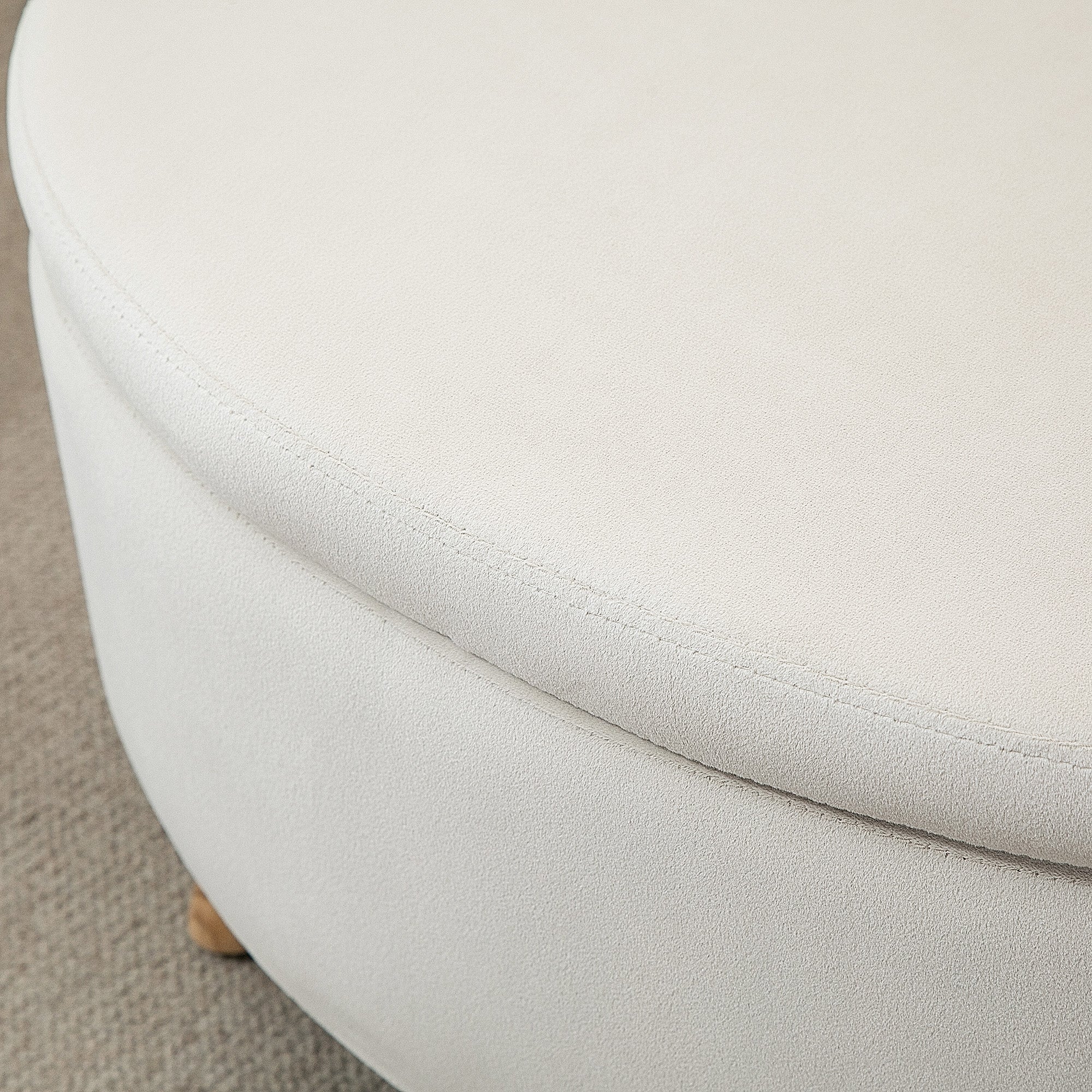 Coffre de Rangement, Tabouret Ovale, banc de rangement en Velours, Pieds en Bois d'hévéa, pour la Chambre à Coucher, entrée, Salon, Charge 120 Kg, 71 x 51,5 x 42 cm, Beige - Image 10
