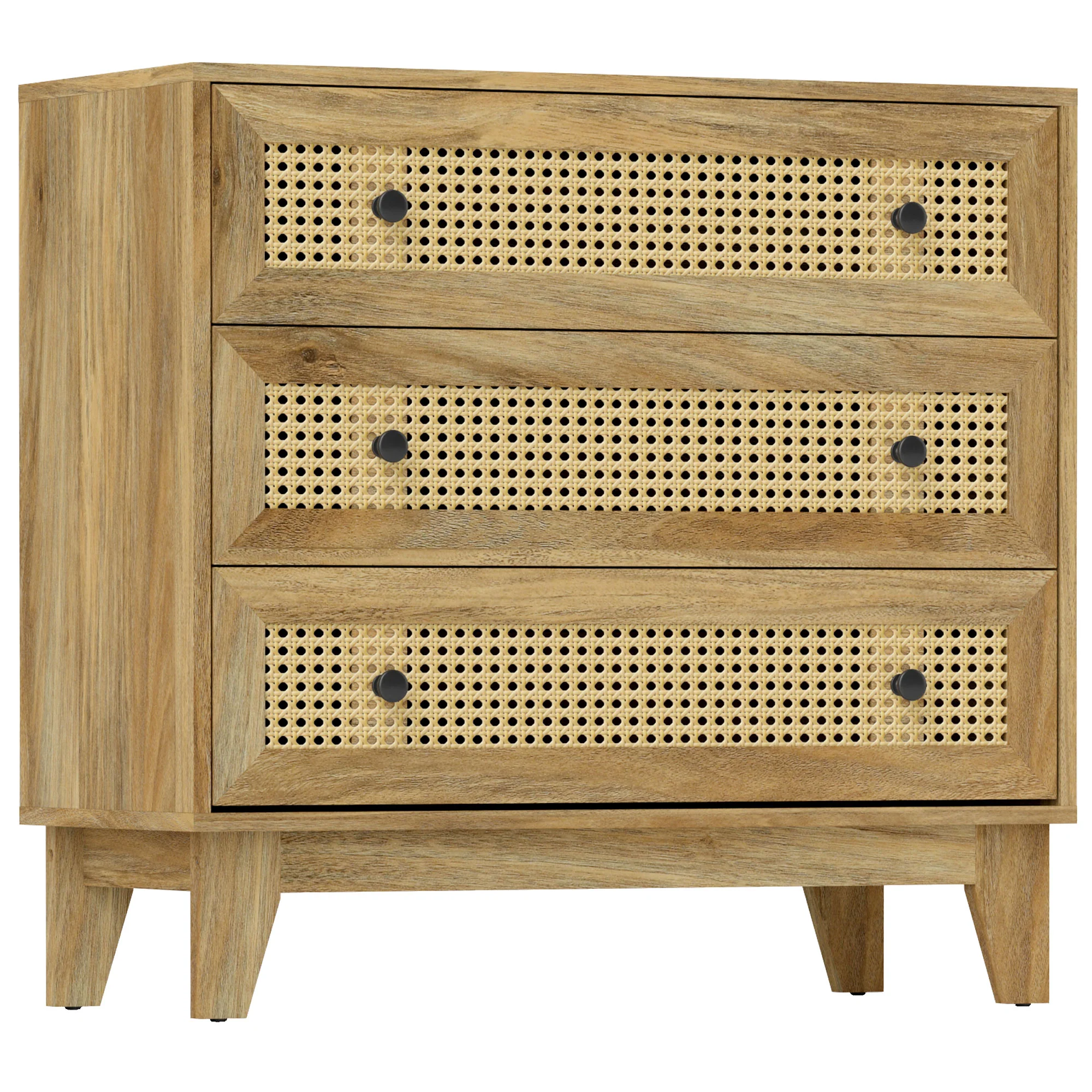 Commode 3 tiroirs meuble de rangement cannage en rotin 80 x 35 x 76 cm aspect bois clair - Image 11