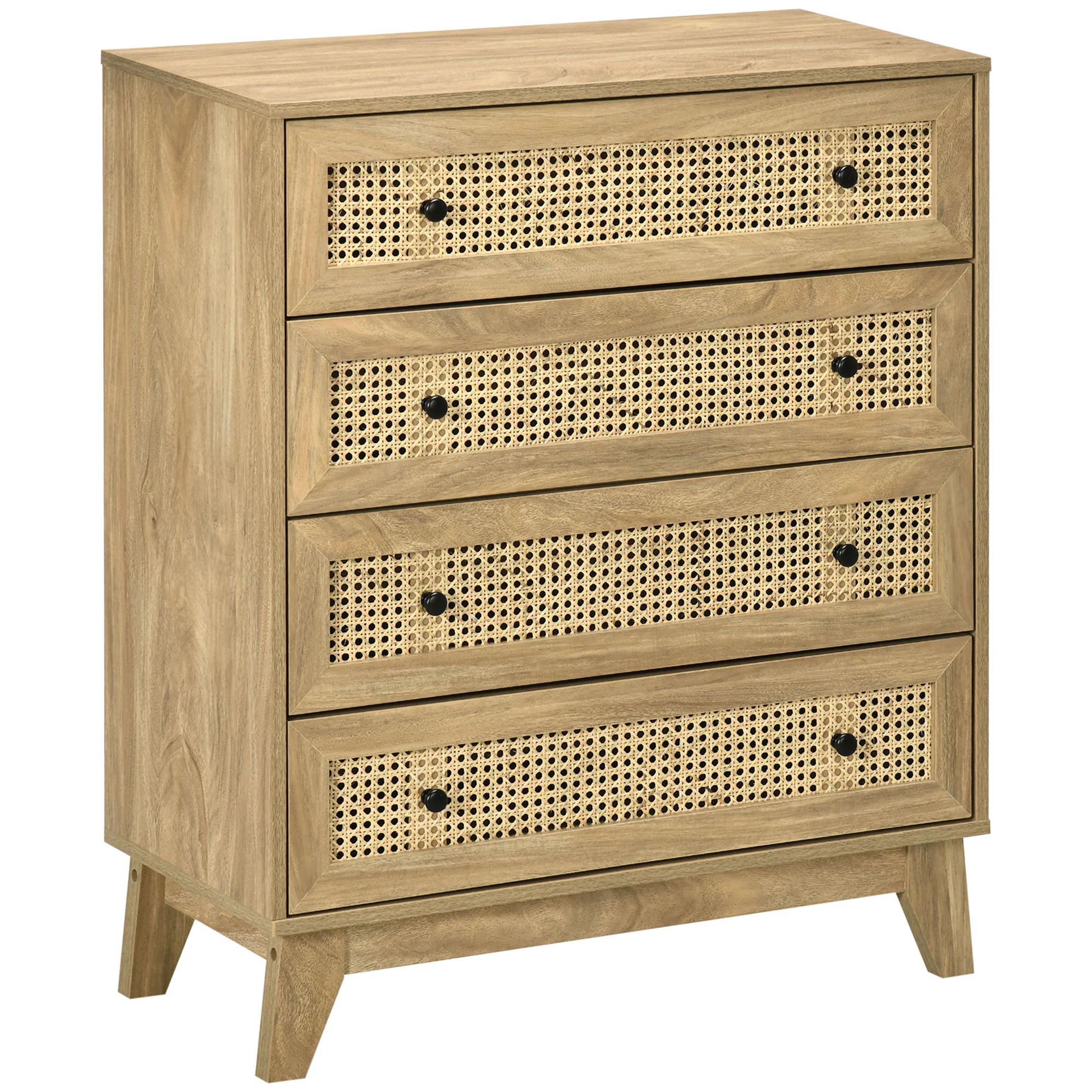 Commode 4 tiroirs meuble de rangement cannage en rotin 80 x 35 x 95 cm aspect bois clair - Image 11