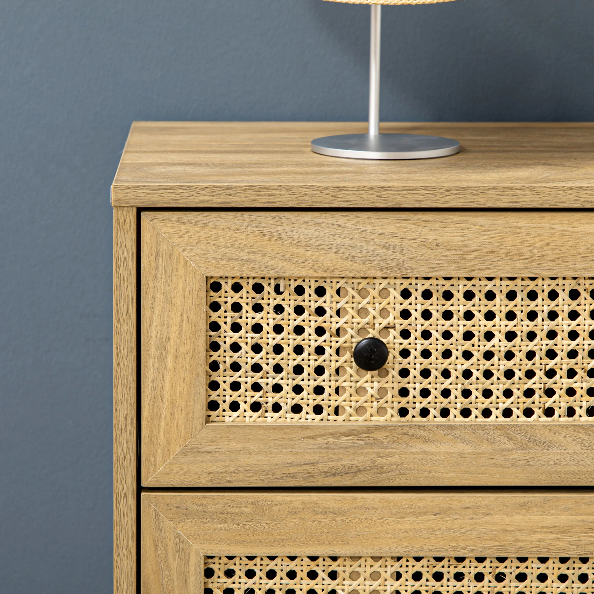 Commode 4 tiroirs meuble de rangement cannage en rotin 80 x 35 x 95 cm aspect bois clair - Image 8