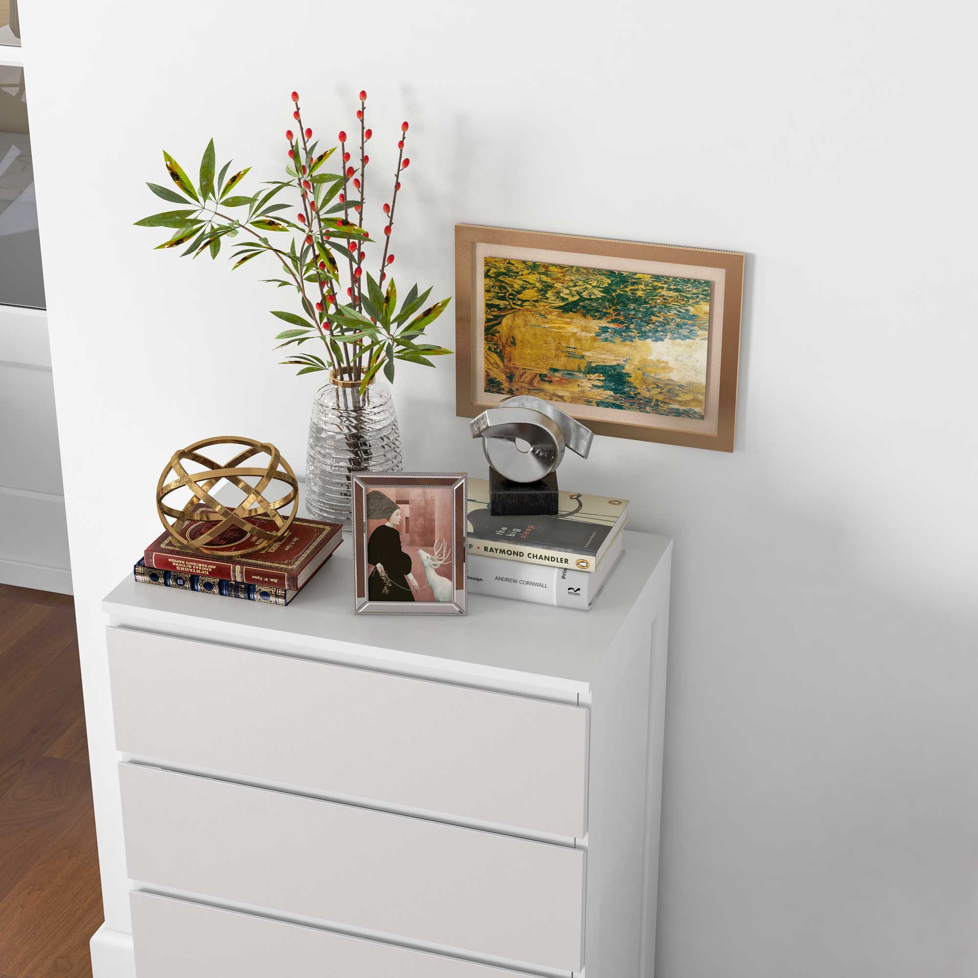 Commode 5 tiroirs commode chambre meuble de rangement épuré style moderne avec mécanisme de fermeture en douceur, pour chambre à coucher, salon - 60 x 38 x 100 cm, blanc - Image 10