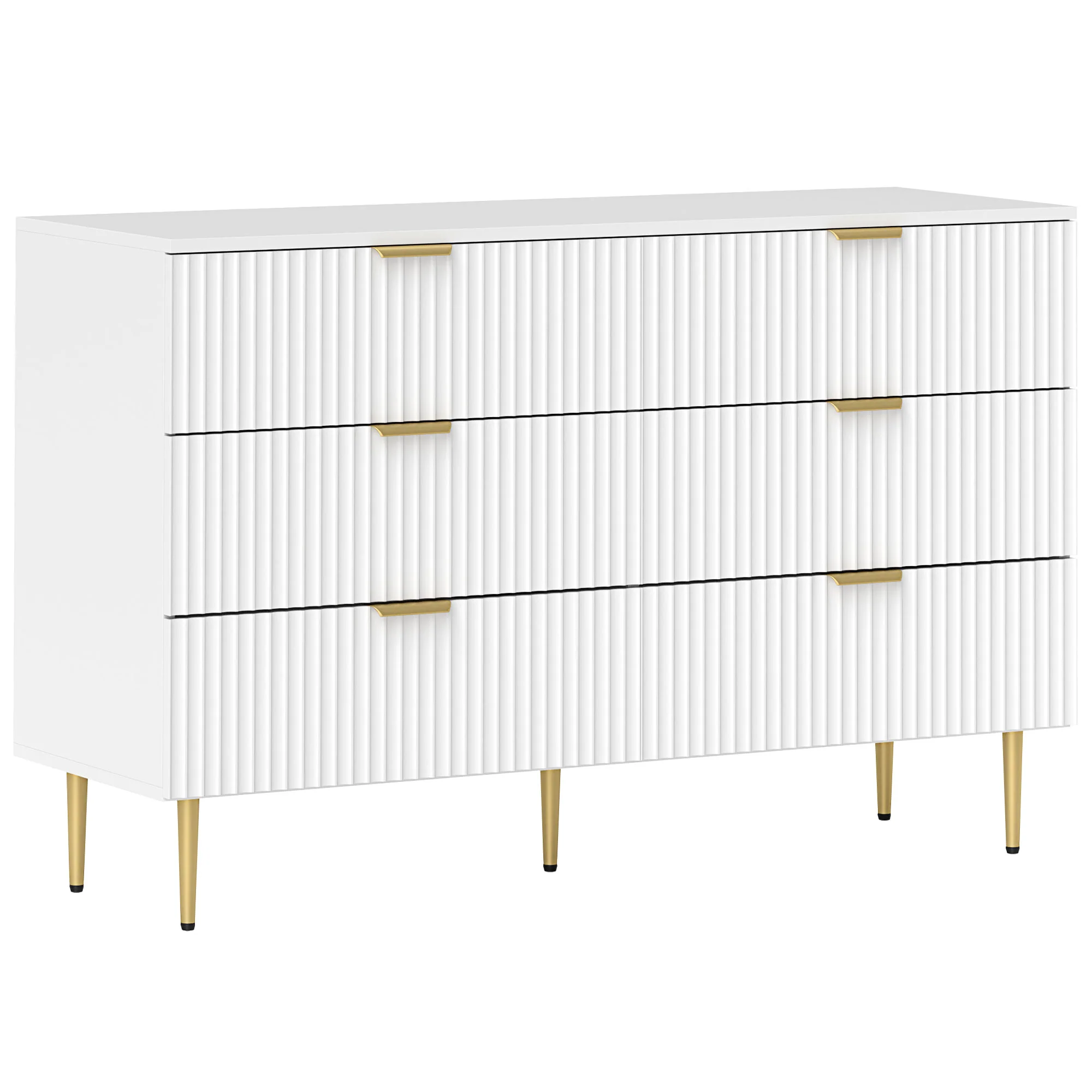 Commode 6 tiroirs commode chambre meuble de rangement moderne avec poignées et pieds dorés, pour chambre à coucher, salon, dim. 120 x 40 x 76,5 cm, blanc - Image 11