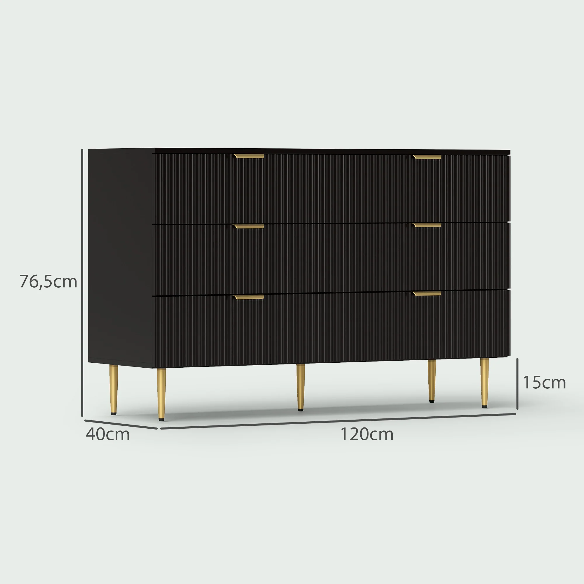 Commode 6 tiroirs commode chambre meuble de rangement moderne avec poignées et pieds dorés, pour chambre à coucher, salon, dim. 120 x 40 x 76,5 cm, noir - Image 4