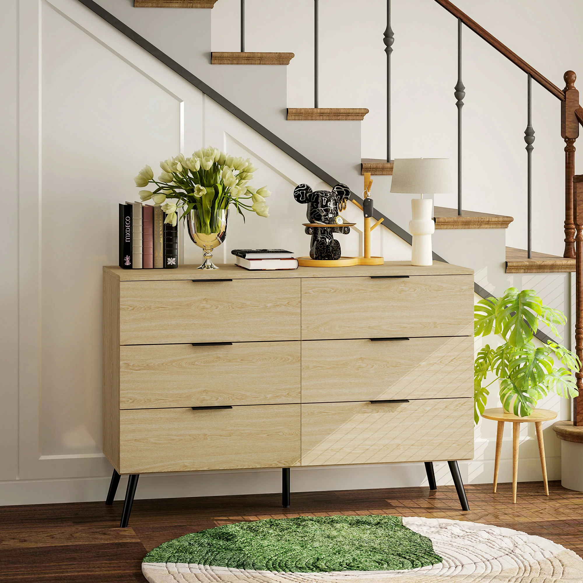 Commode 6 tiroirs Commode pour chambre à coucher design moderne avec anti-basculement 110L x 40l x 75H cm Aspect bois - Image 10