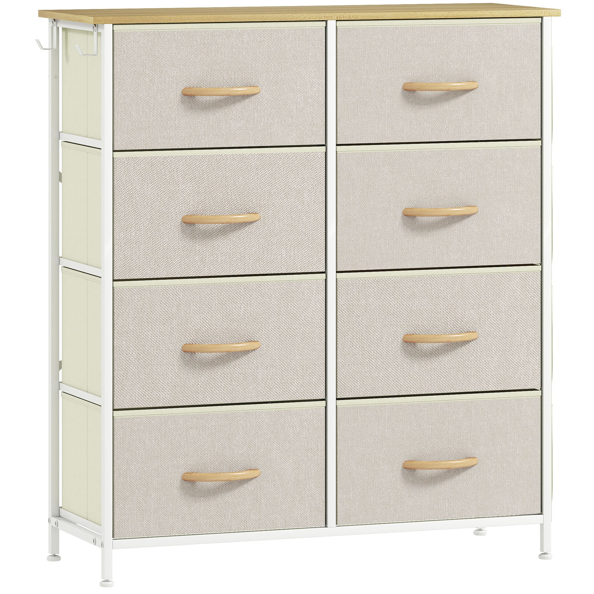 Commode 8 tiroirs en tissu, meuble de rangement avec 4 poches, 2 crochets, structure en acier, chiffonnier pour salon, chambre, entrée, beige - Image 2