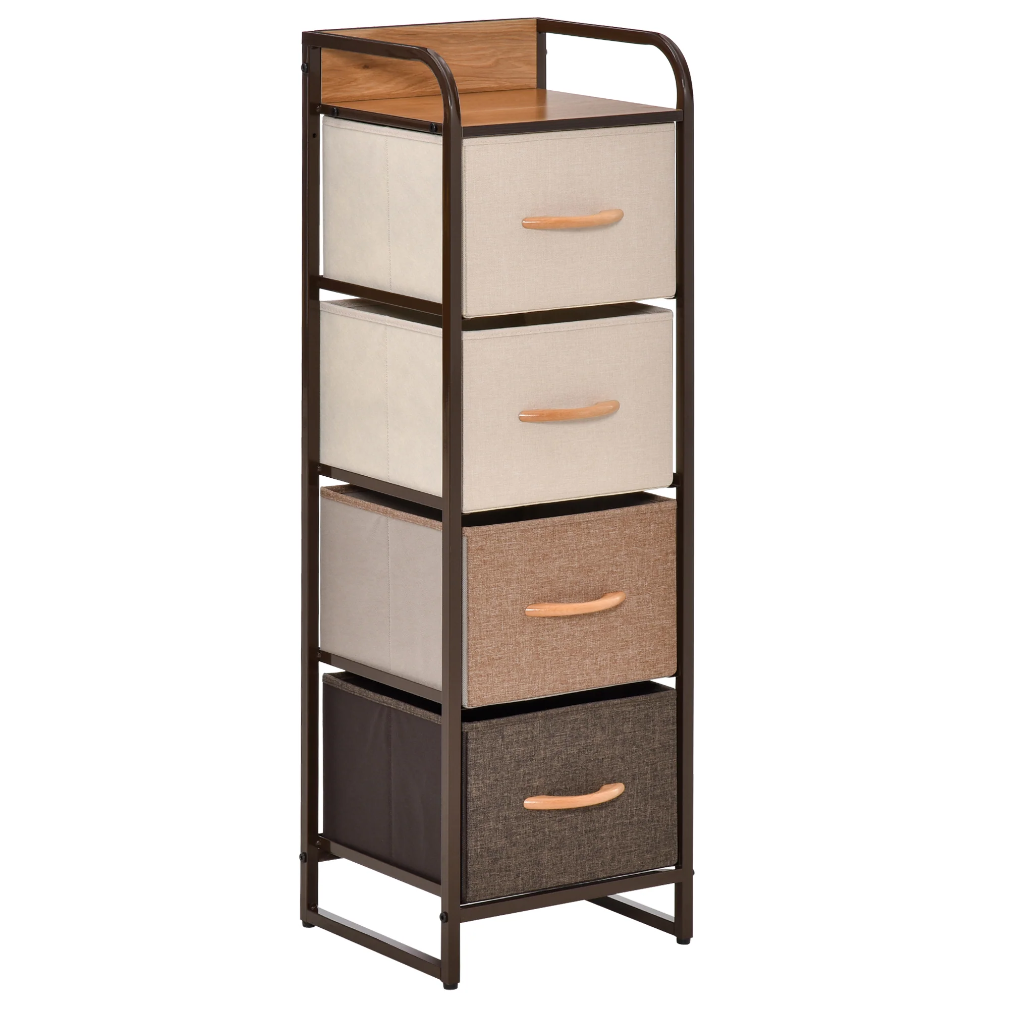 Commode Meuble de Rangement 5 tiroirs en tissu pliant - structure acier noir - 45 x 30 x 116 cm beige, marron