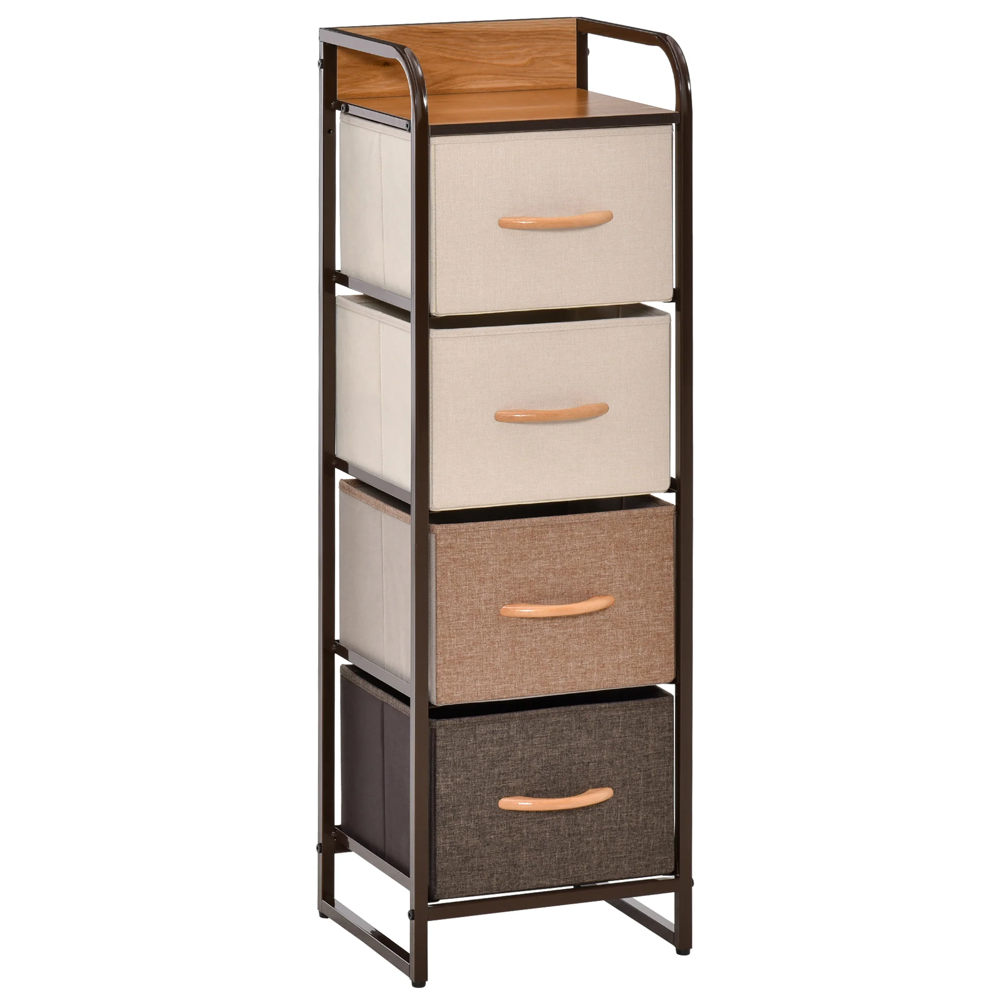 Commode Meuble de Rangement 5 tiroirs en tissu pliant - structure acier noir - 45 x 30 x 116 cm beige, marron - Image 11