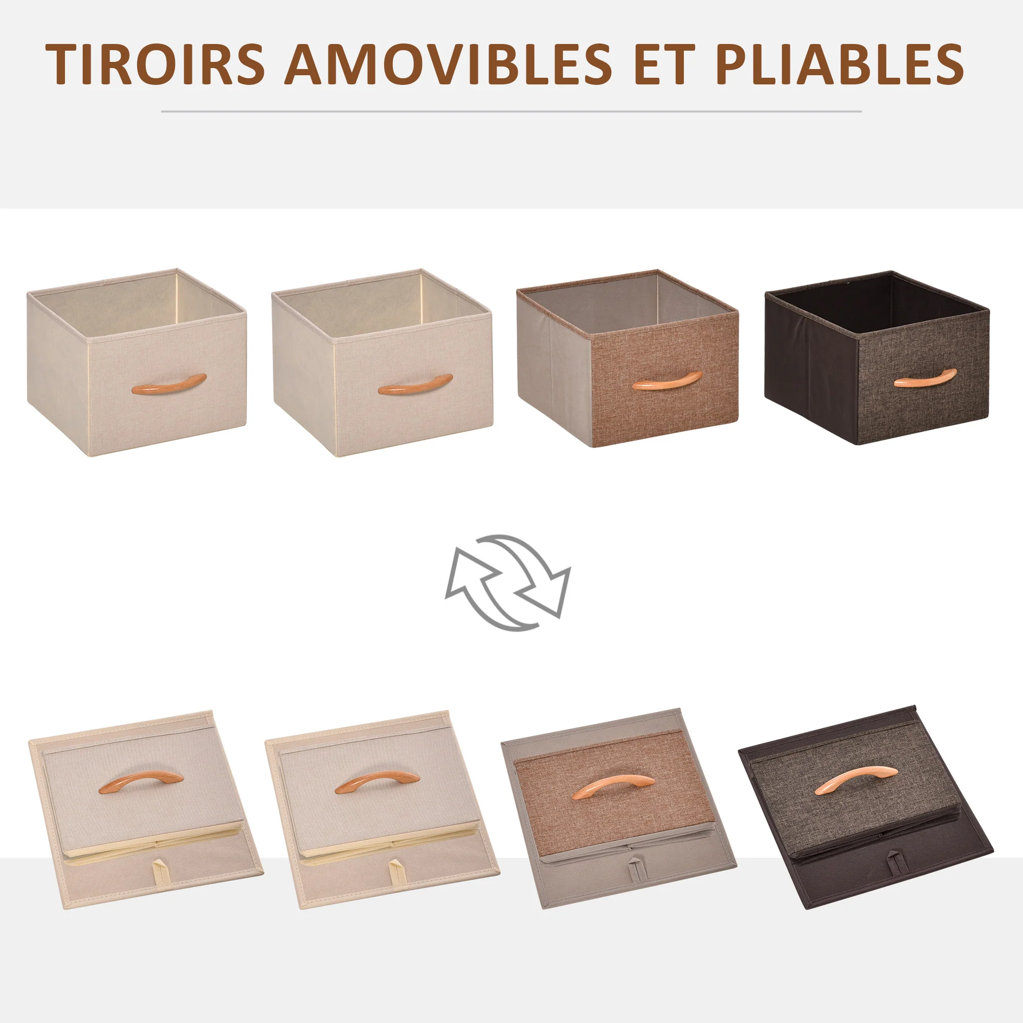 Commode Meuble de Rangement 5 tiroirs en tissu pliant - structure acier noir - 45 x 30 x 116 cm beige, marron - Image 7