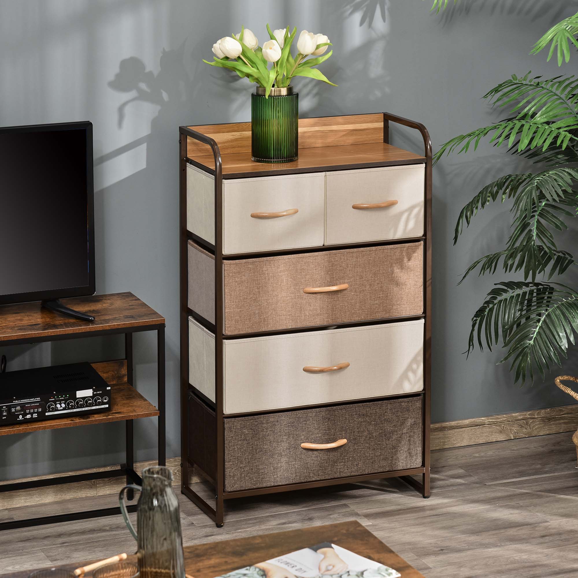Commode Meuble de Rangement 5 tiroirs Pliables en Tissu 58 x 29 x 99 cm Multicolore - Image 3