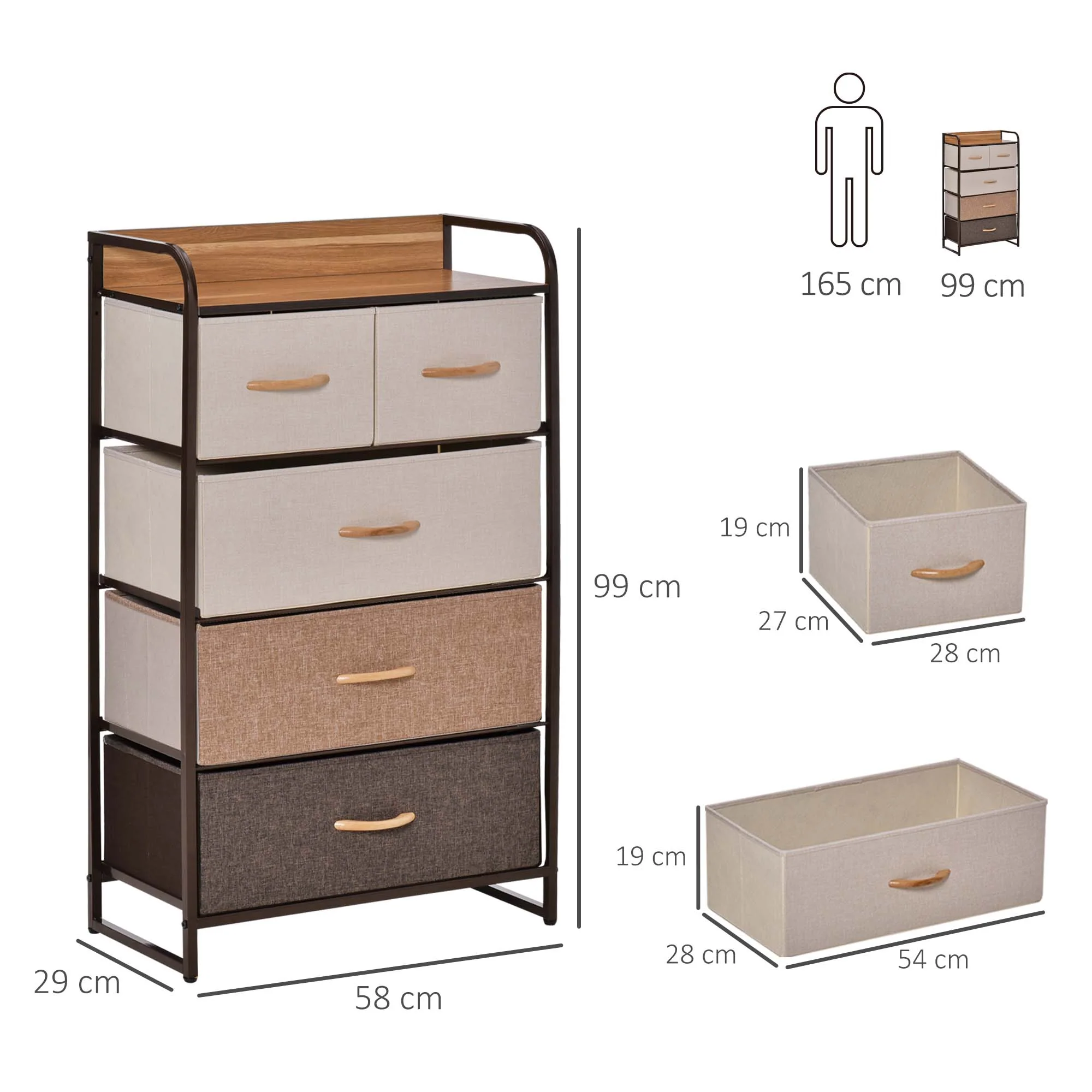 Commode Meuble de Rangement 5 tiroirs Pliables en Tissu 58 x 29 x 99 cm Multicolore - Image 4