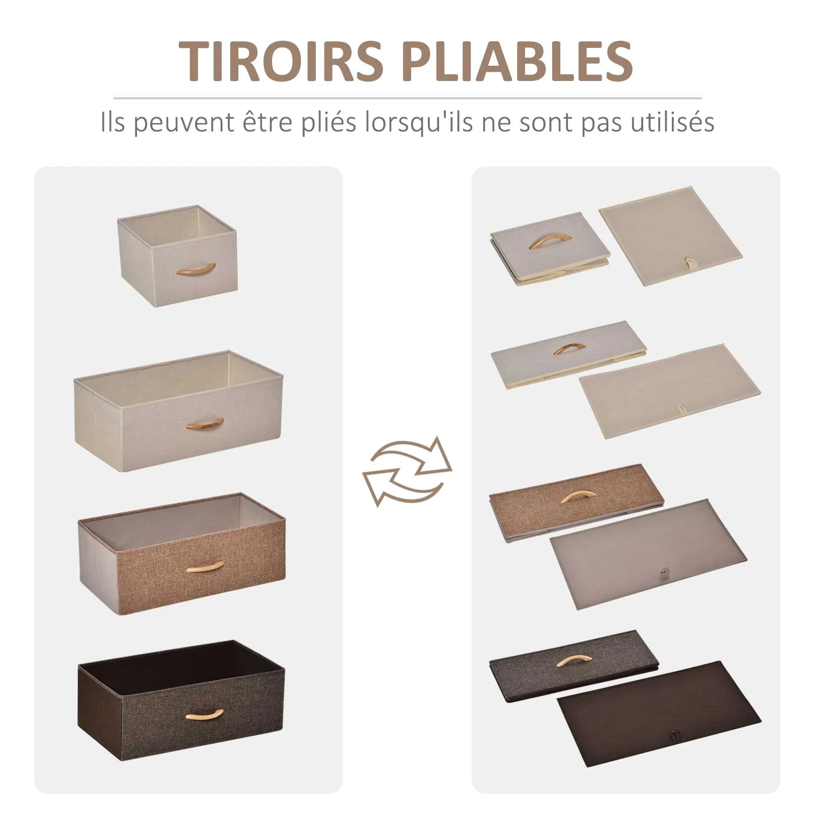 Commode Meuble de Rangement 5 tiroirs Pliables en Tissu 58 x 29 x 99 cm Multicolore - Image 5