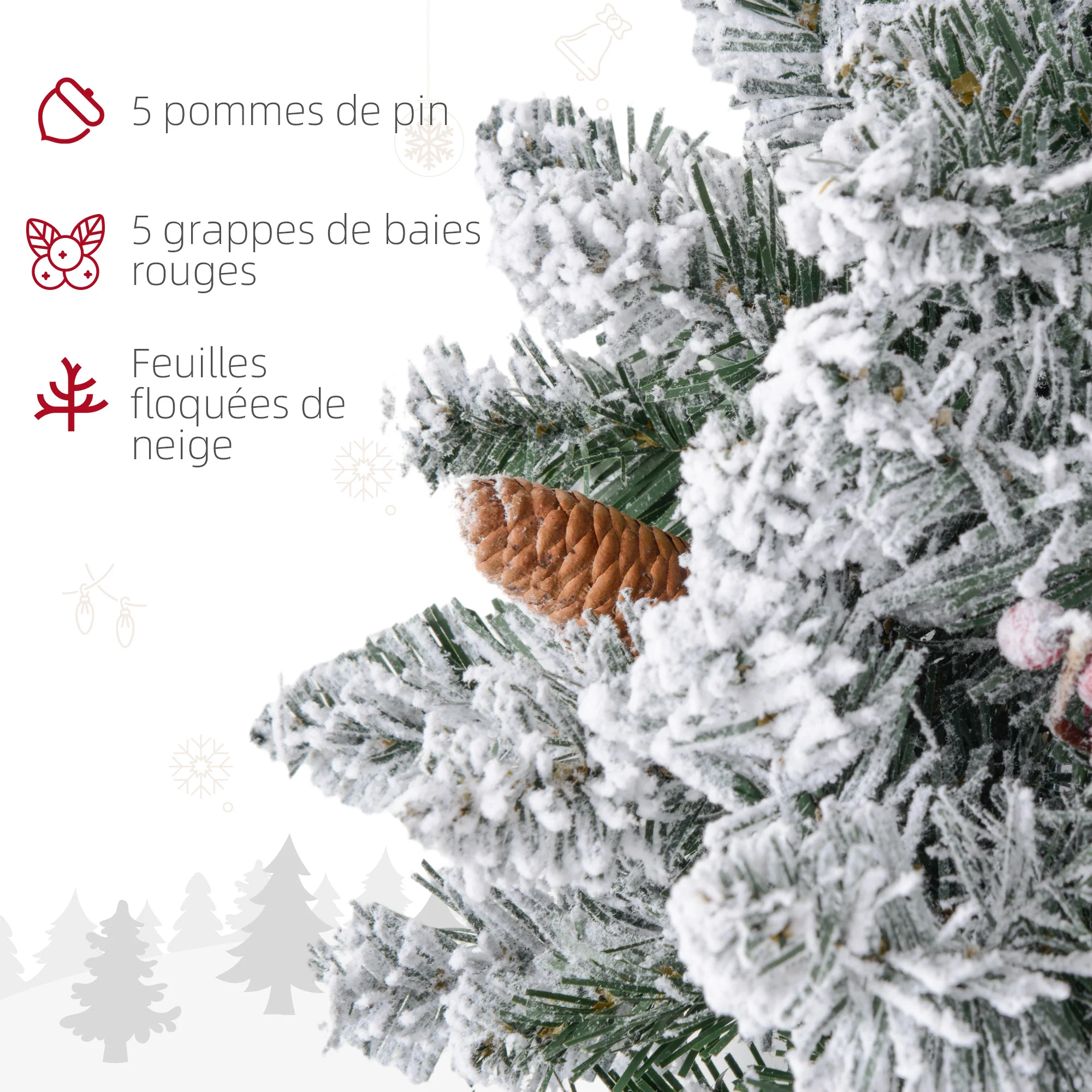 Couronne de Noël porte givrée artificielle 60 CM décoration de Noël lumineuse avec pommes de pin et baies rouges, lumières LED et minuterie, pour porte, fenêtre ou cheminée, vert - Image 7