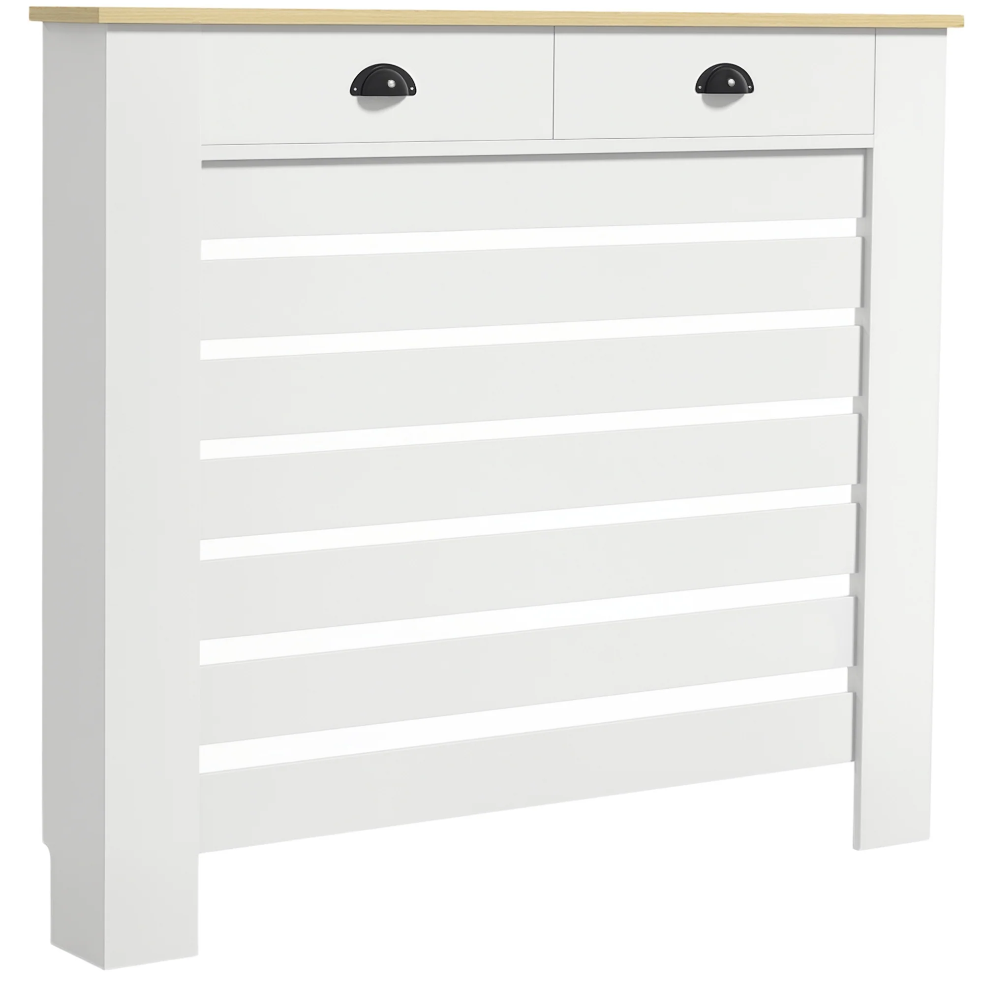 Couvercle de radiateur, cache radiateur, grille à lattes horizontales, avec 2 tiroirs, pour salon, chambre à coucher, couloir, en bois, 111 x 19 x 95,5 cm, blanc - Image 11