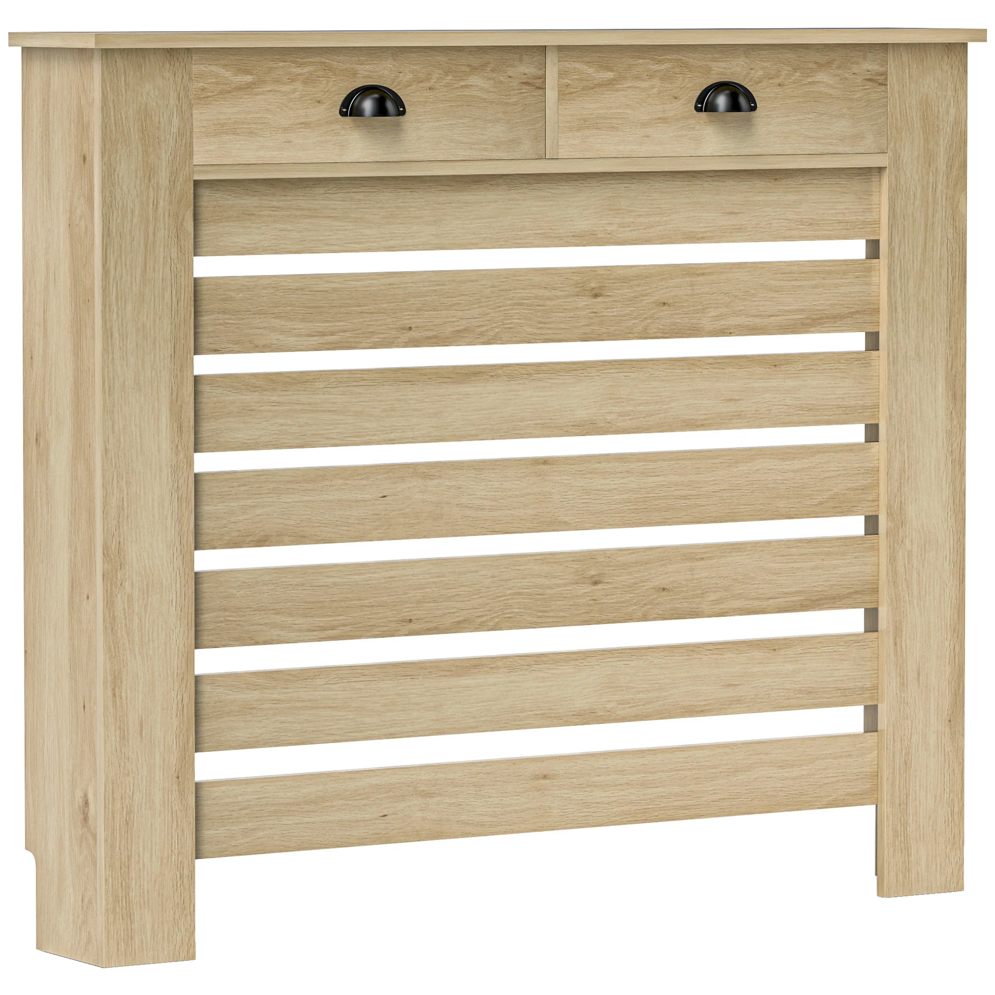 Couvercle de radiateur, cache radiateur, grille à lattes horizontales, avec 2 tiroirs, pour salon, chambre à coucher, couloir, en bois, 111 x 19 x 95,5 cm, chêne - Image 11