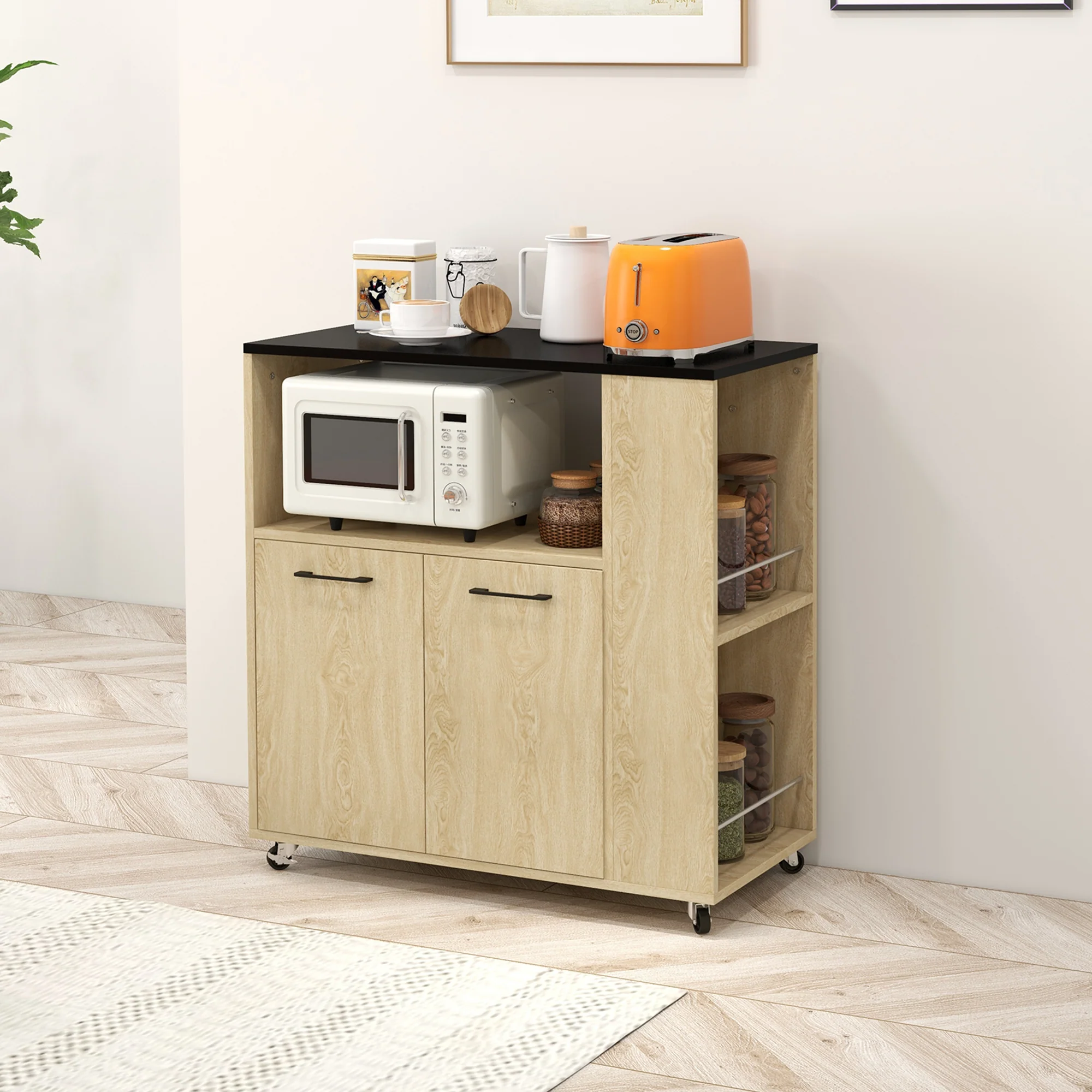 Desserte de cuisine à roulettes chariot de service étagère réglable multi-rangements meuble de rangement pour cuisine et salon 75 x 40 x 80,5 cm naturel noir - Image 3