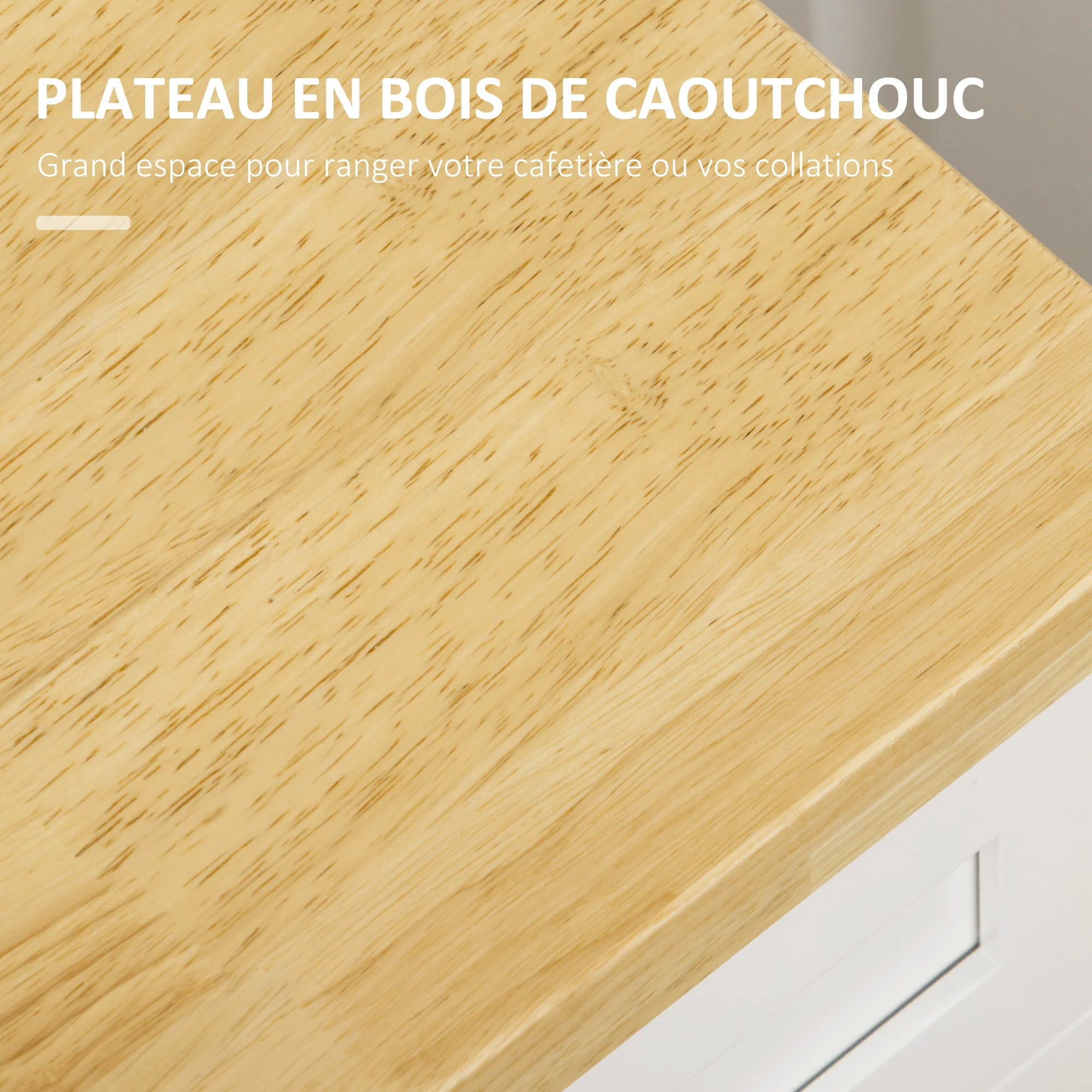 Desserte de cuisine desserte à roulettes chariot de cuisine multi-rangements 1 tiroir 1 placard 1 portes-torchons - blanc et plateau en bois - Image 6