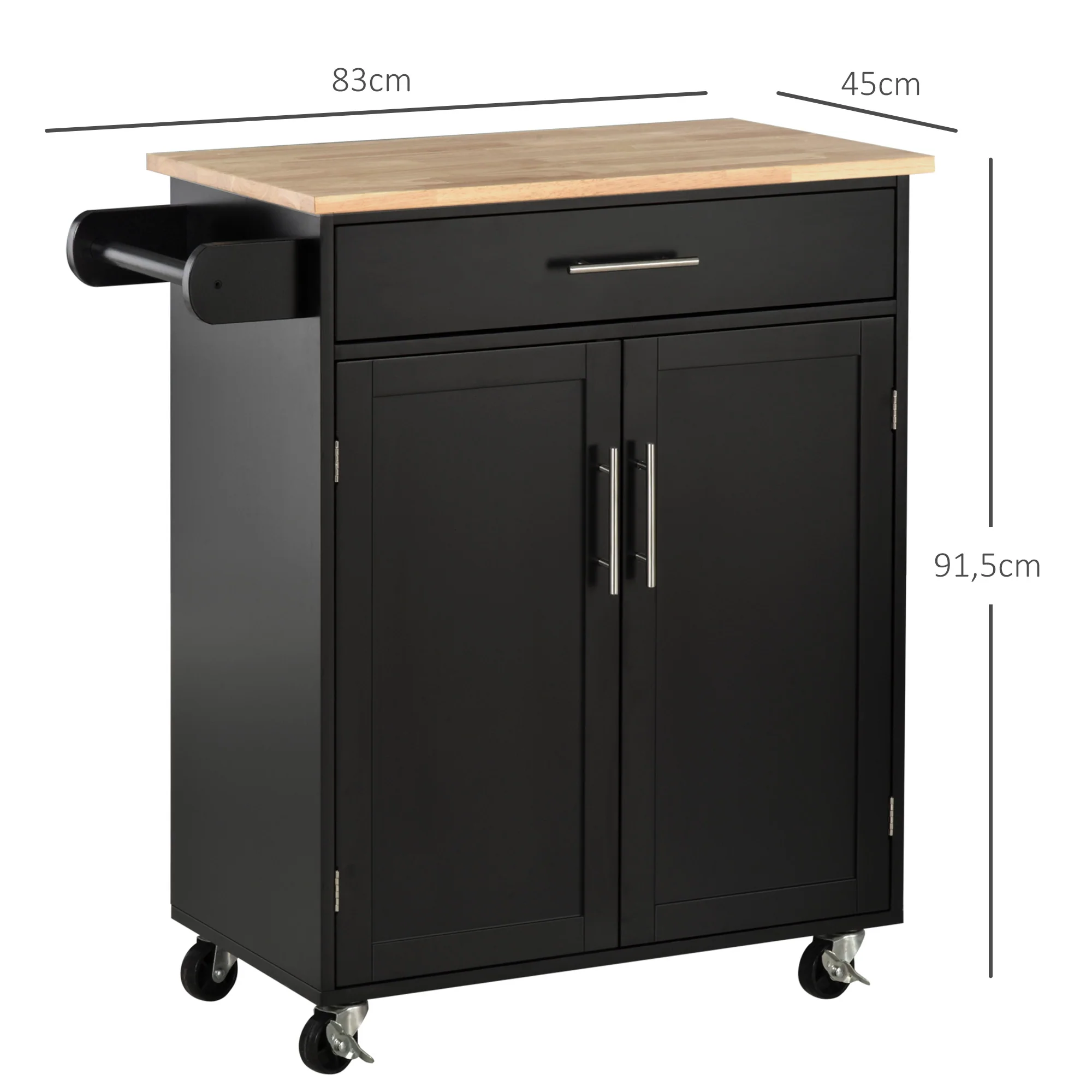 Desserte de cuisine sur roulettes chariot de service Ilot de cuisine avec tiroir de placard et porte-torchons - 83l x 45P x 91,5H cm noir - Image 4