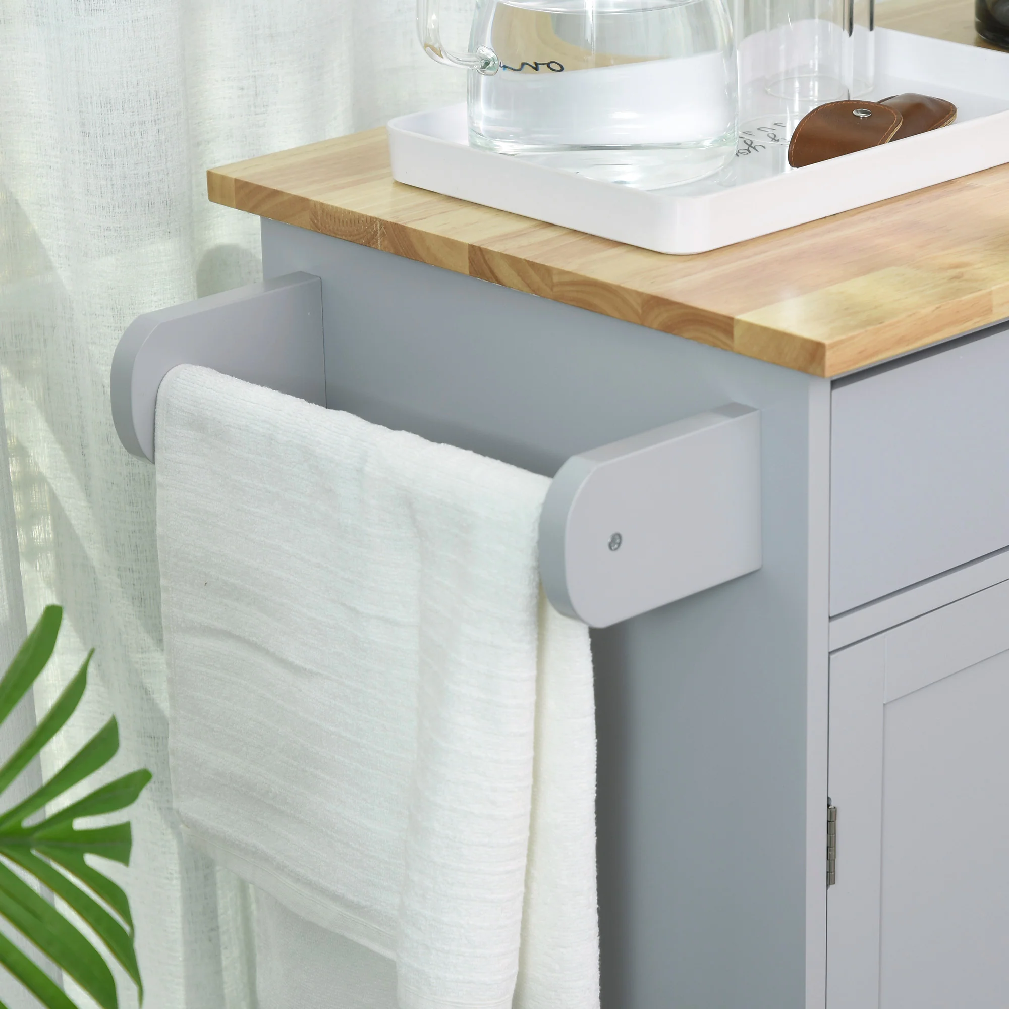 Desserte de cuisine sur roulettes chariot de service Ilot de cuisine avec tiroir de placard et porte-torchons - 83l x 45P x 91,5H cm gris - Image 9