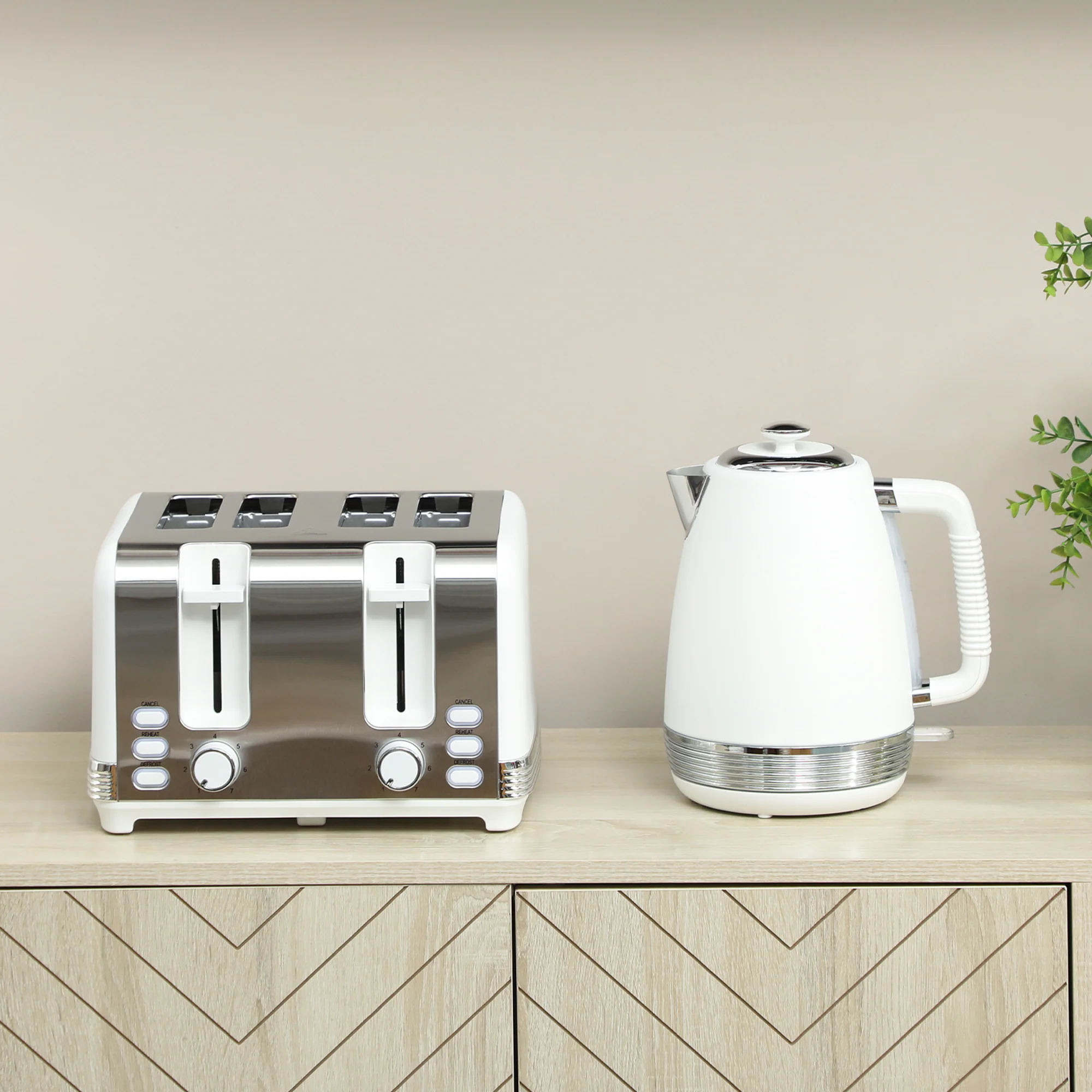 Ensemble bouilloire et grille-pain en inox 2200 W et 1,7 L, grille-pain 4 tranches, 7 niveaux de brunissage, chauffage rapide, thermostat Strix, filtre anticalcaire et plateau à miettes, blanc - Image 10