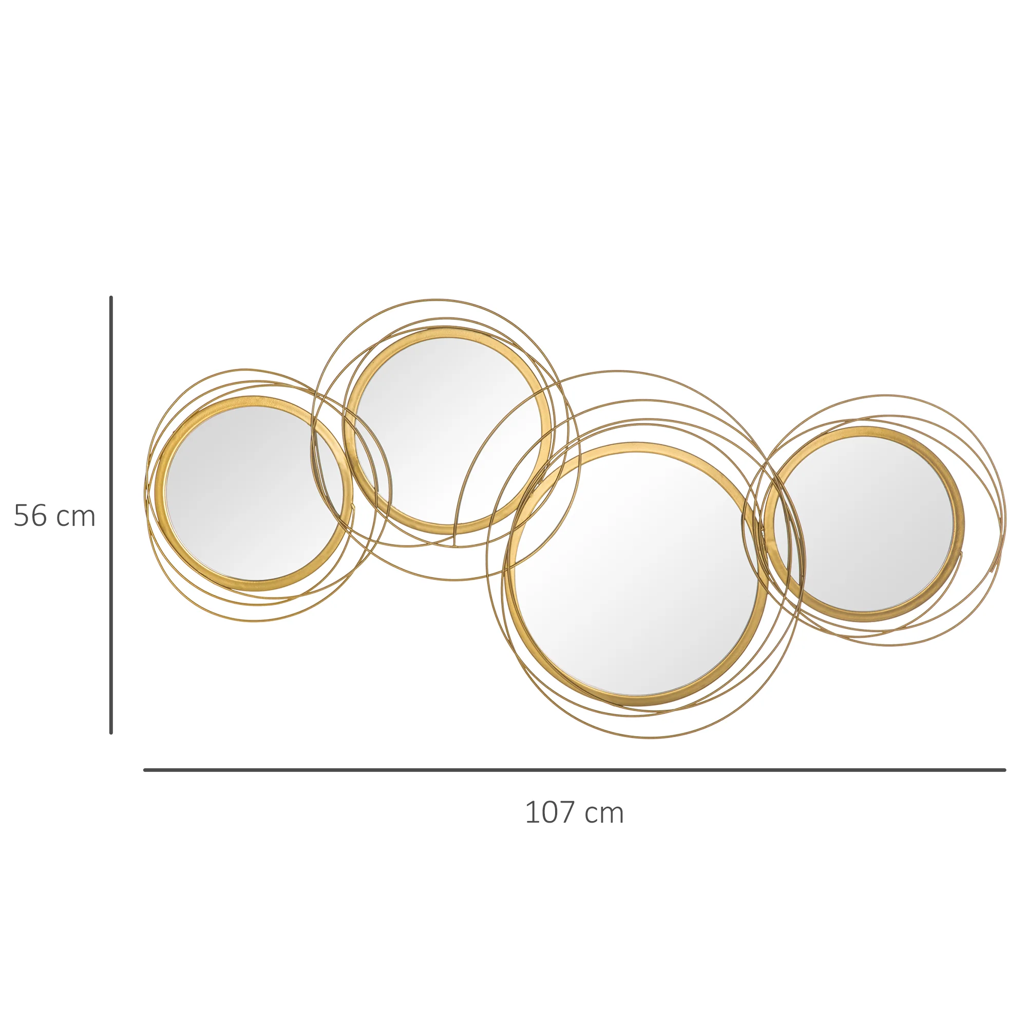 Ensemble de 4 miroirs ronds en métal dorés - 107 x 56 cm - Image 4