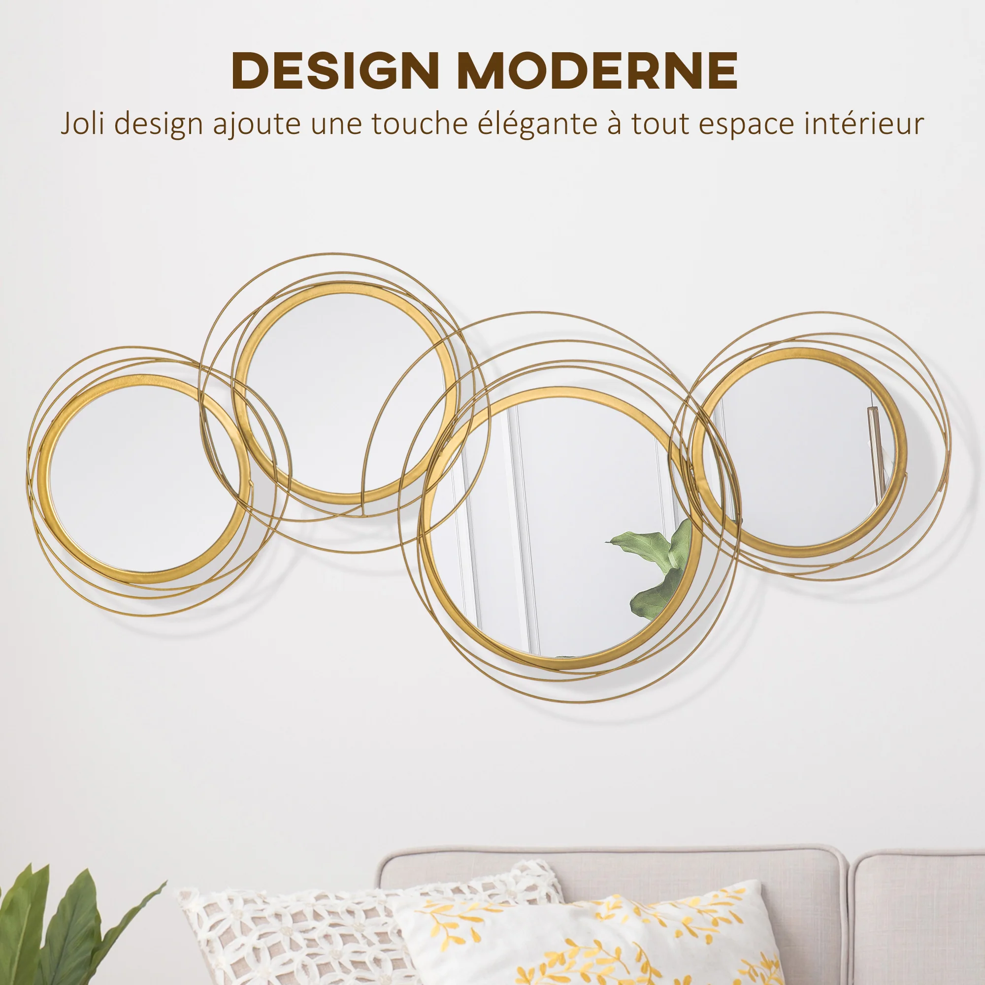 Ensemble de 4 miroirs ronds en métal dorés - 107 x 56 cm - Image 5