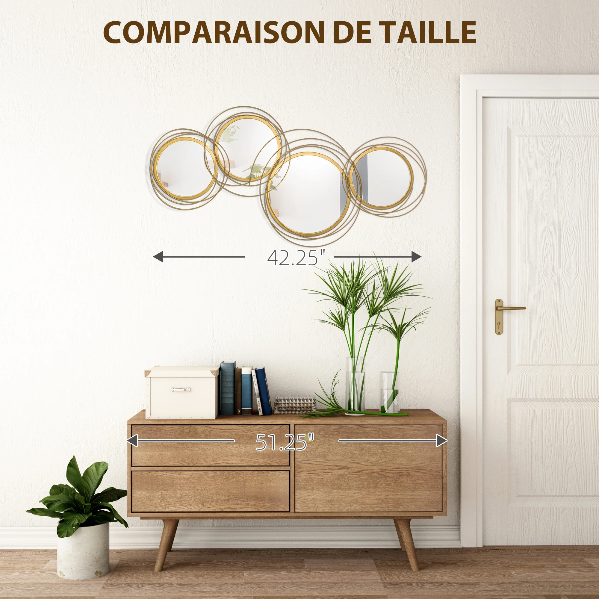Ensemble de 4 miroirs ronds en métal dorés - 107 x 56 cm - Image 8