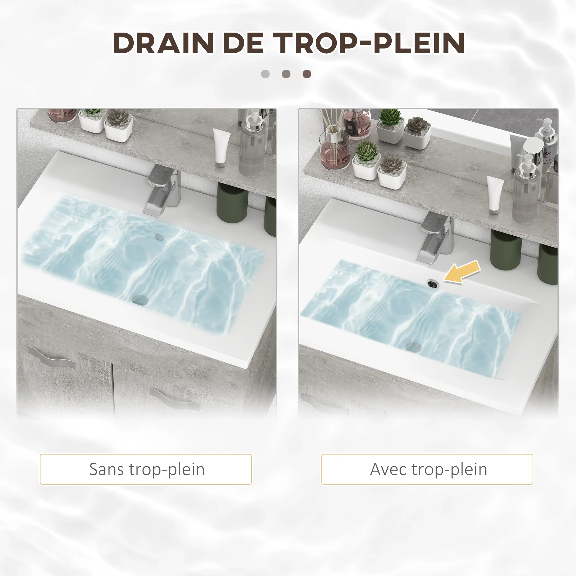 Ensemble de meubles de salle de bain 3 pièces meubles de toilette avec miroir étagère + meuble vasque + meuble colonne suspendus, gris - Image 8