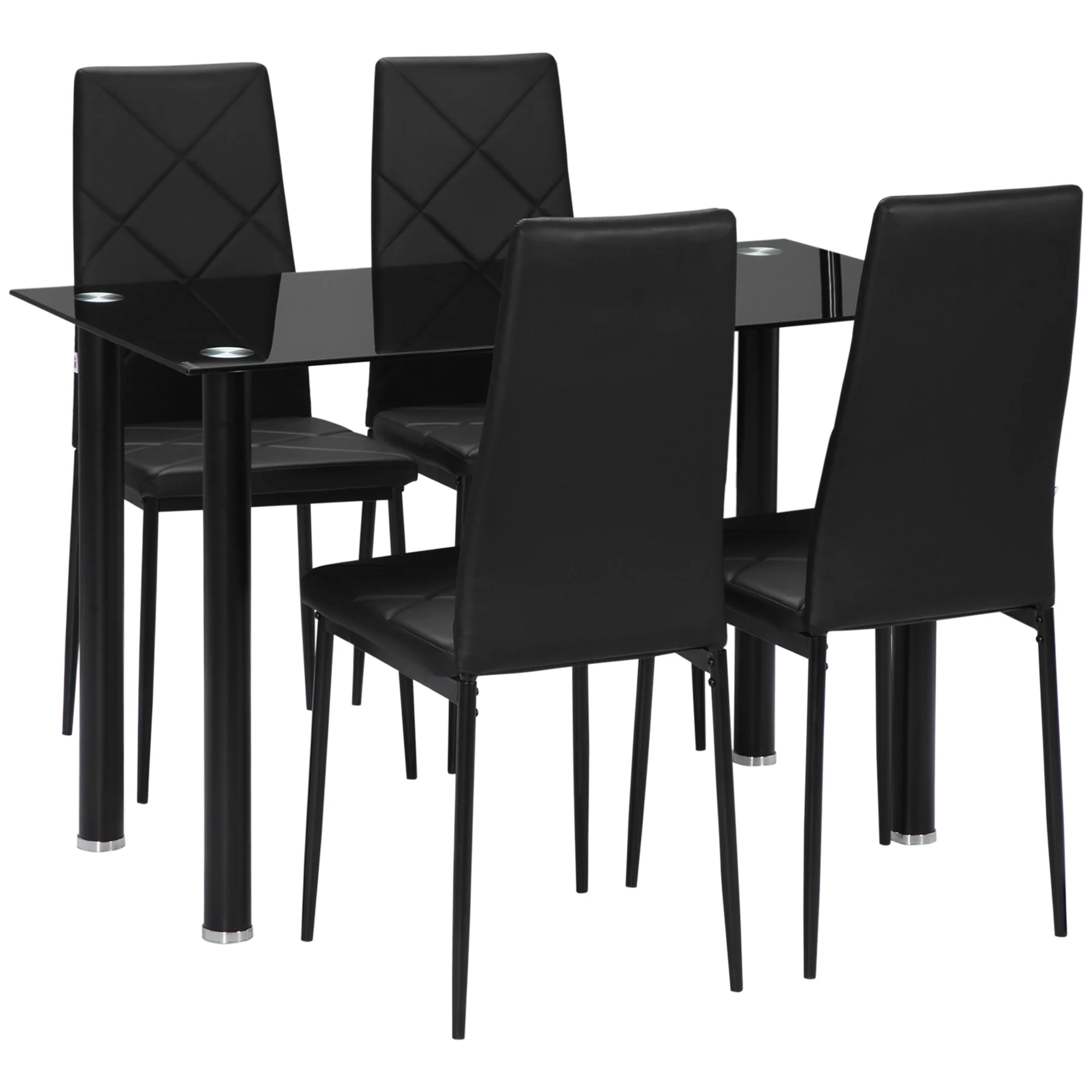 Ensemble de table à manger avec 4 chaises, ensemble de meubles 5 pièces de cuisine, plateau en verre trempé, pieds en acier, noir - Image 11