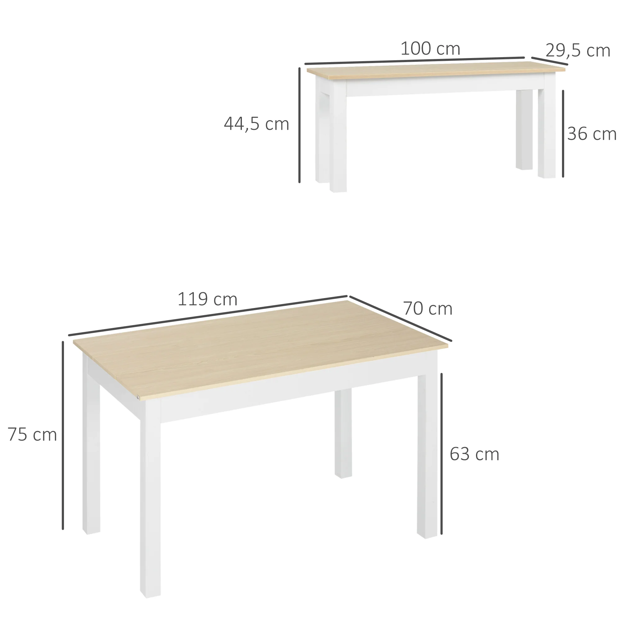 Ensemble table à manger 3 pièces avec 2 bancs encastrables pour 4-6 personnes style contemporain - cuisine salle à manger salon - panneaux de particules - Image 4