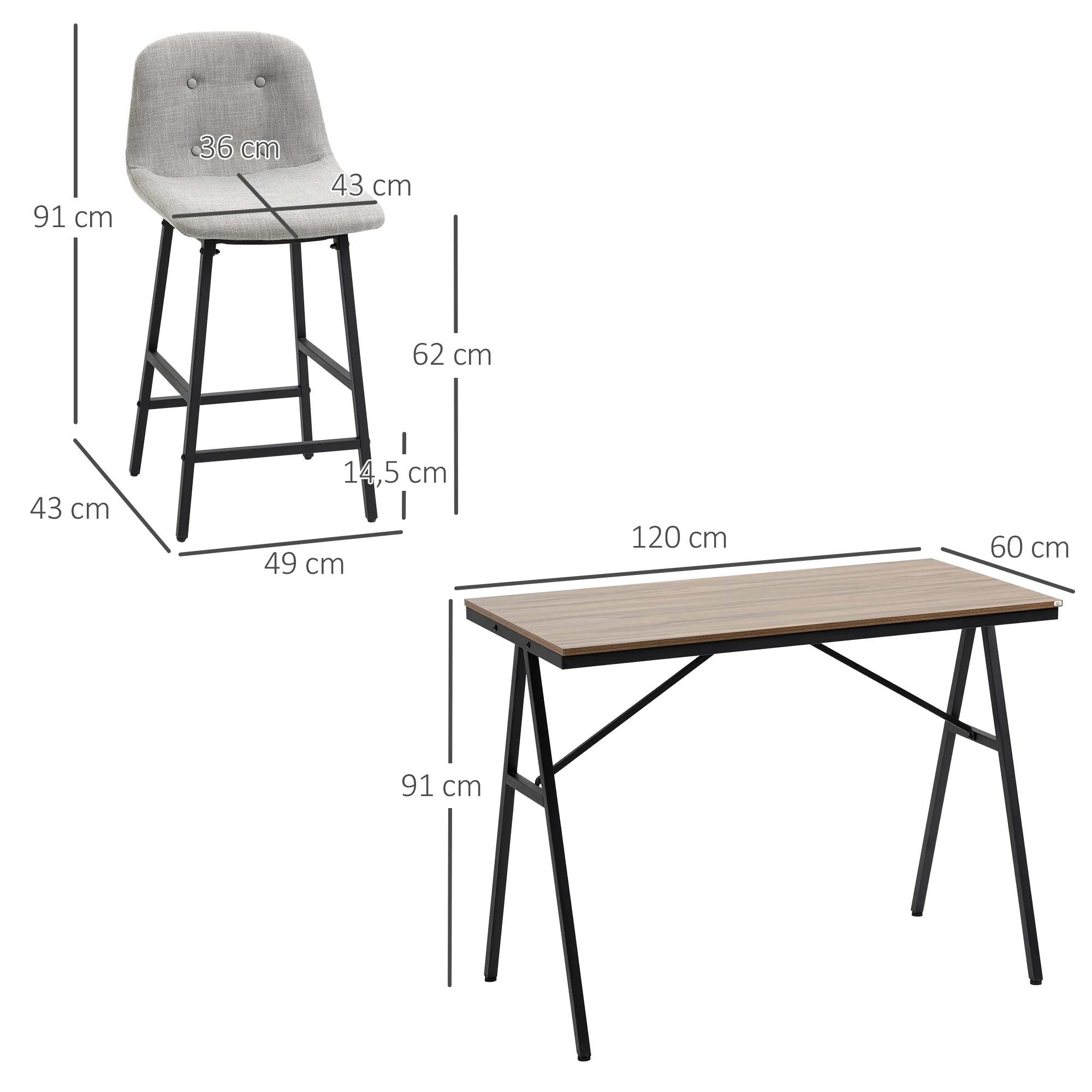 Ensemble table de bar avec tabourets, table à manger debout avec 4 chaises rembourrées, pieds en acier, style industriel, table haute bar et 4 tabourets pour salle à manger, cuisine, gris clair - Image 4