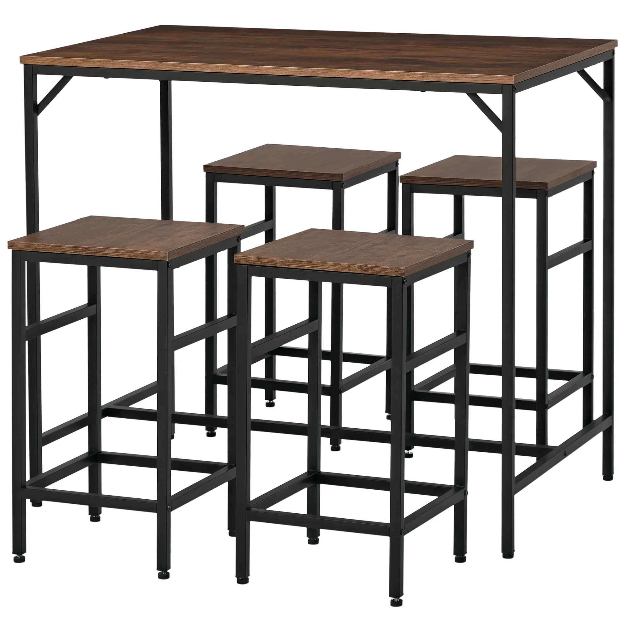 Ensemble Table de Bar Industriel + 4 tabourets Repose-Pieds en Bois couleur Chêne Cadre en métal Noir - Image 11
