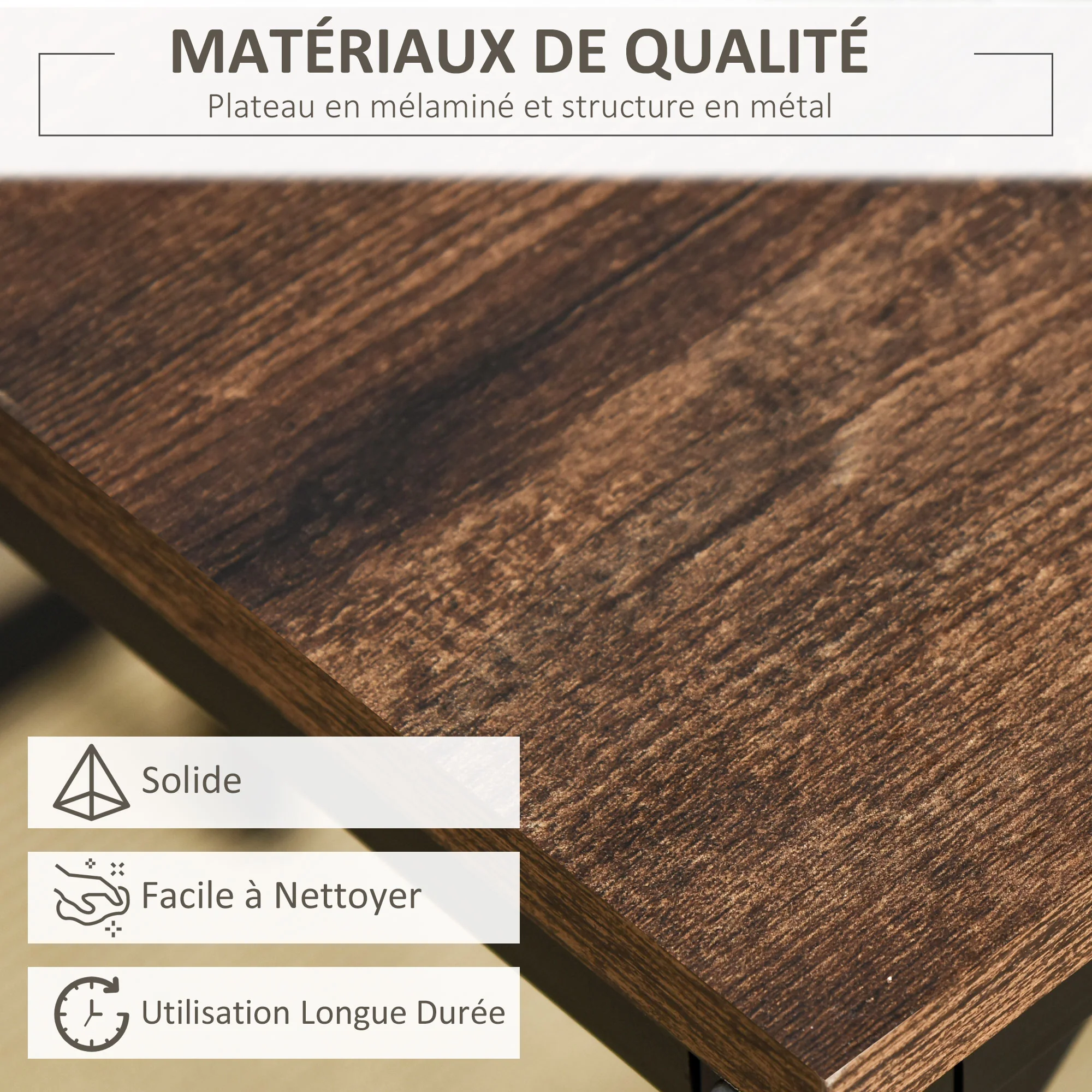 Ensemble Table de Bar Industriel + 4 tabourets Repose-Pieds en Bois couleur Chêne Cadre en métal Noir - Image 8