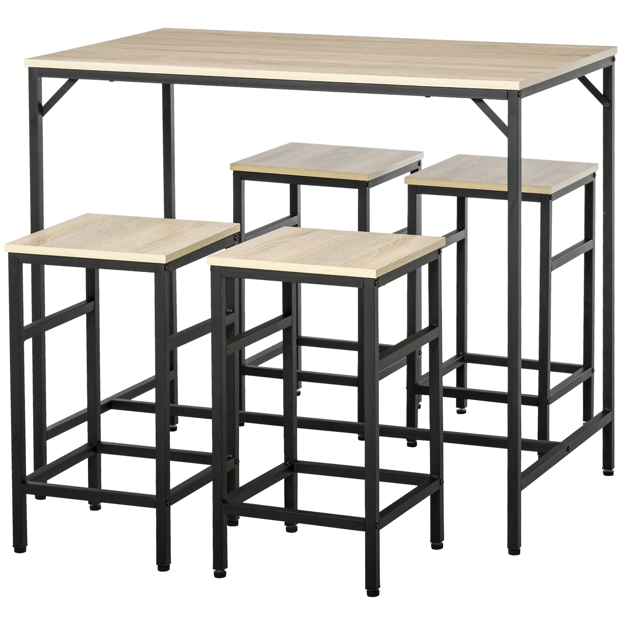 Ensemble Table de Bar Industriel + 4 tabourets Repose-Pieds en Bois couleur Chêne Clair Cadre en métal Noir - Image 11