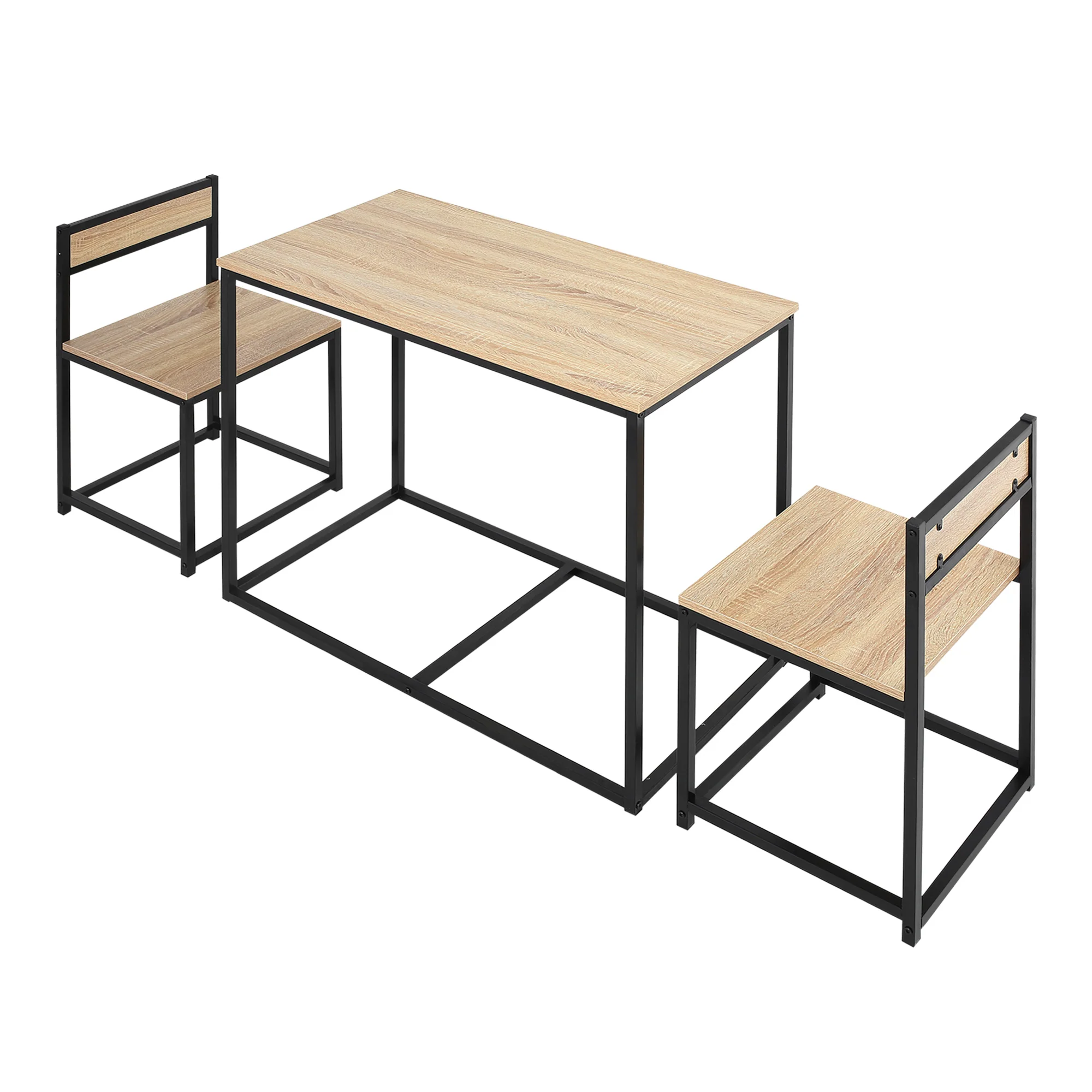 Ensemble Table et chaises de Salle à manger Set de 1 Table + 2 chaises encastrables pour Cuisine - métal Noir Aspect chêne Clair