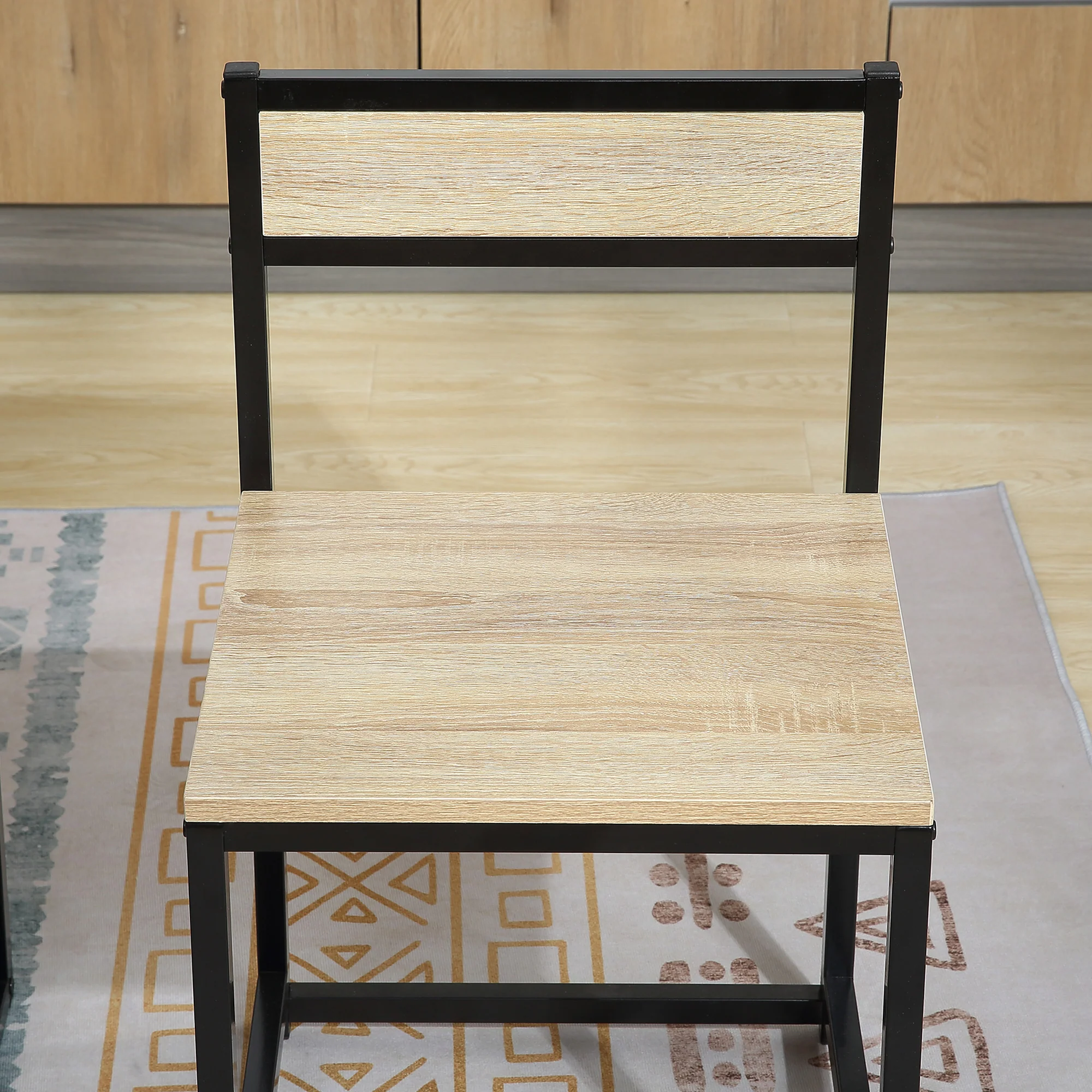 Ensemble Table et chaises de Salle à manger Set de 1 Table + 2 chaises encastrables pour Cuisine - métal Noir Aspect chêne Clair - Image 10